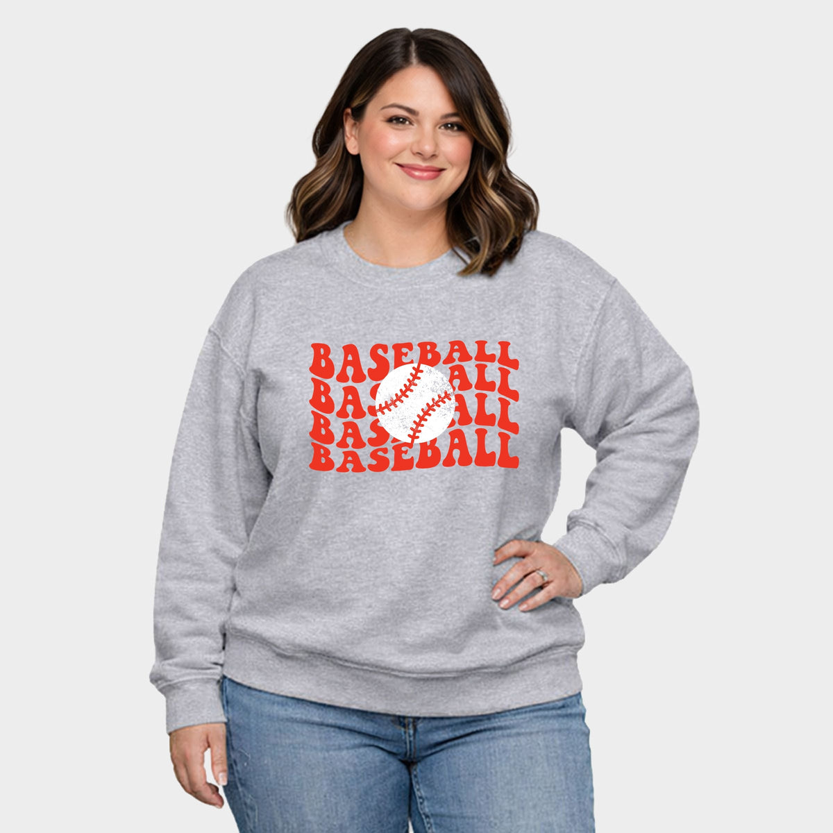Red Baseball Stacked - Women's Plus Sized Graphic Sweatshirt