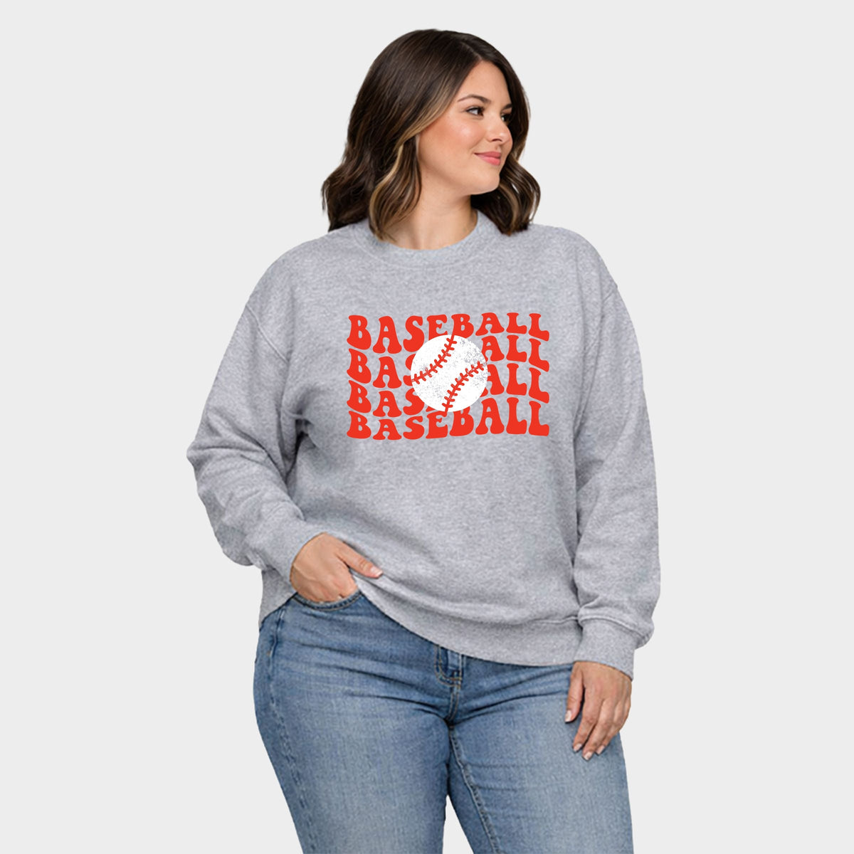 Red Baseball Stacked - Women's Plus Sized Graphic Sweatshirt