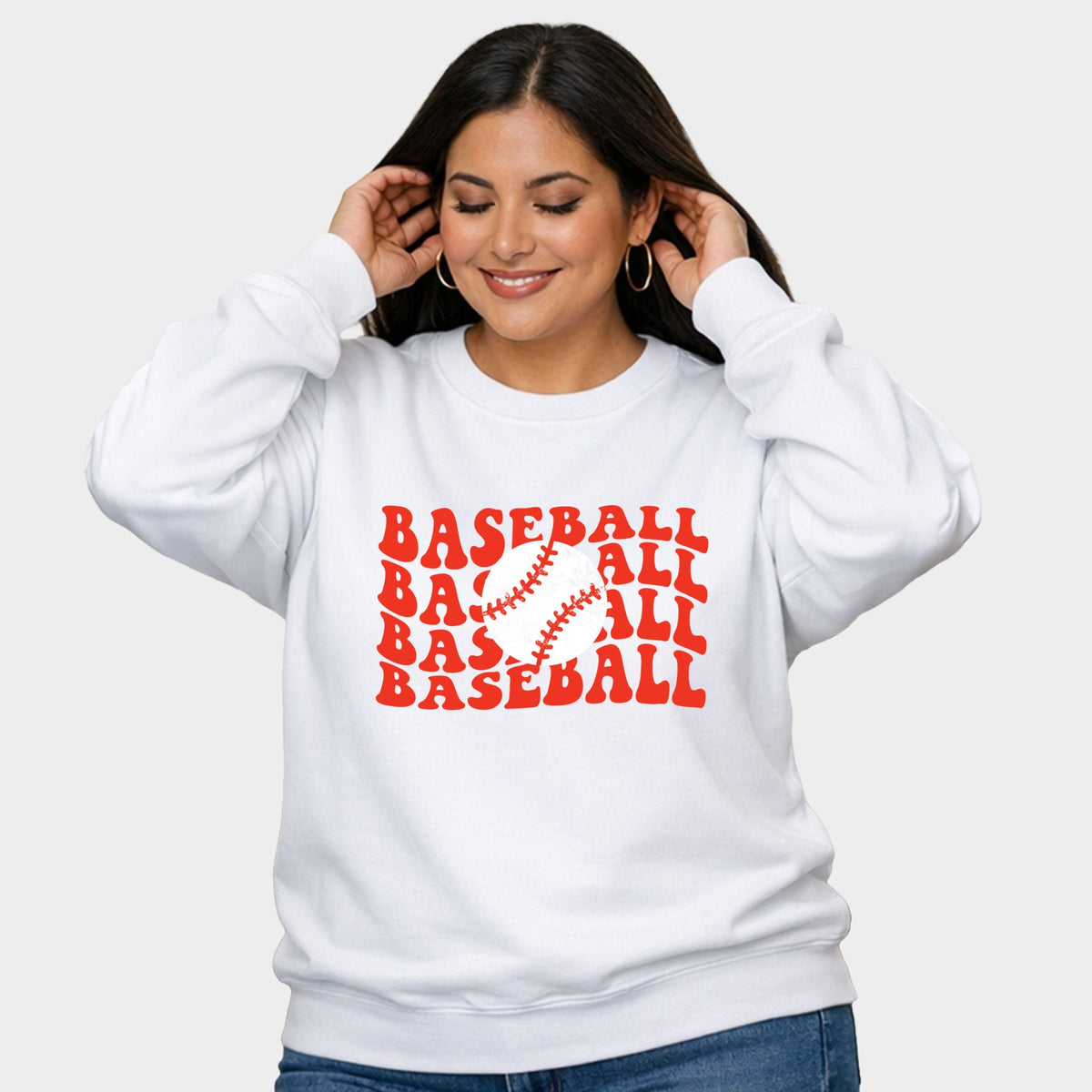 Red Baseball Stacked - Women's Plus Sized Graphic Sweatshirt