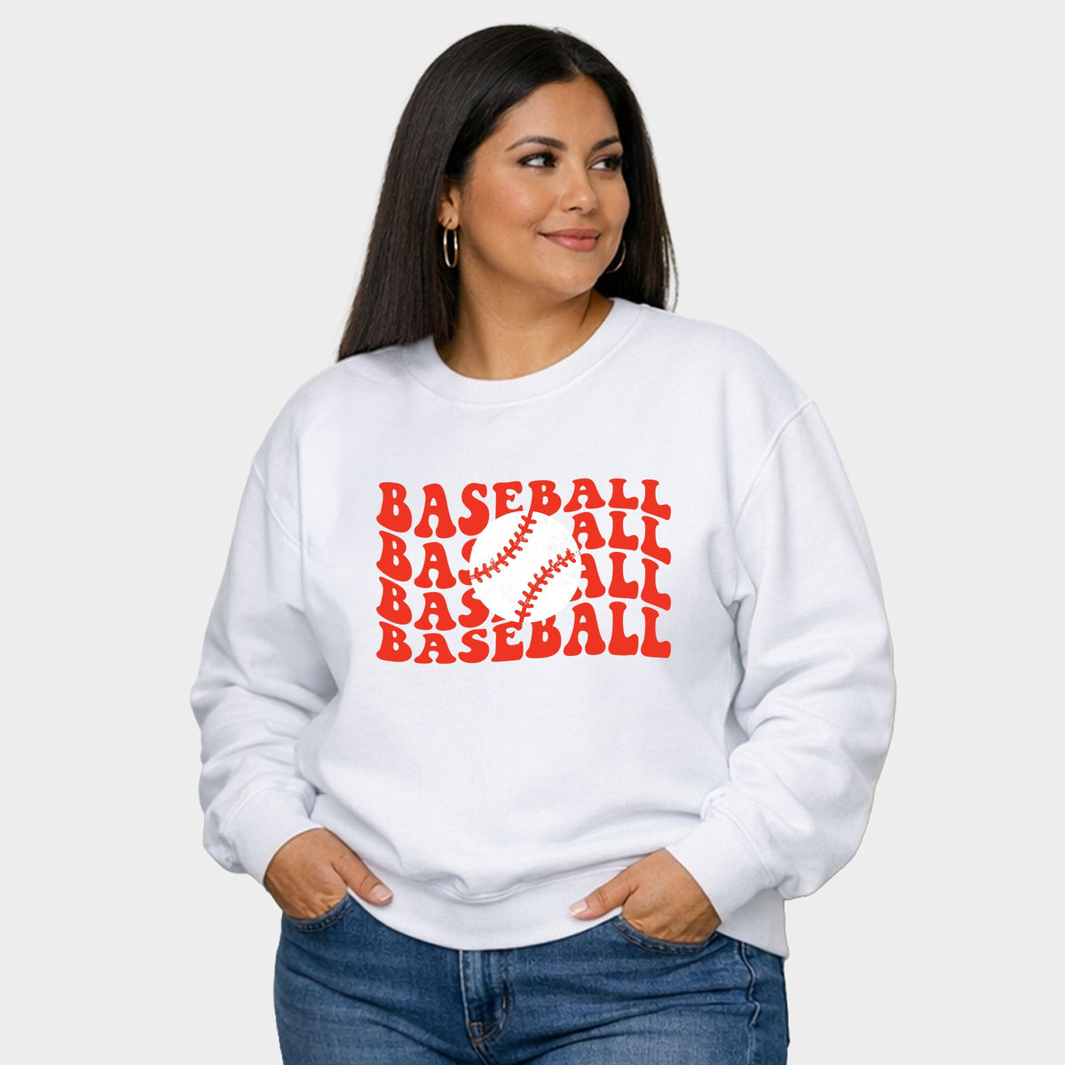 Red Baseball Stacked - Women's Plus Sized Graphic Sweatshirt