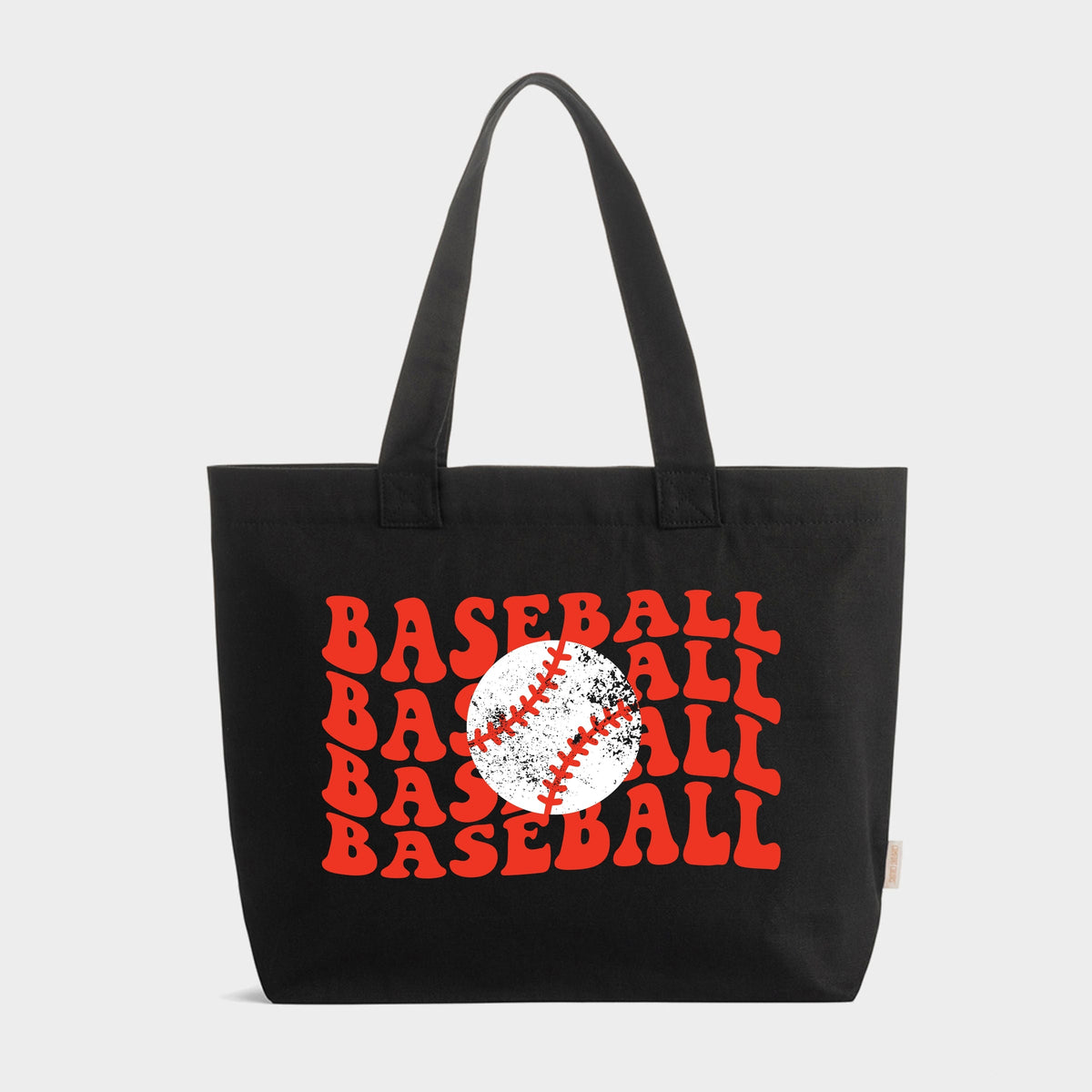 Red Baseball Stacked - Zippered Canvas Tote
