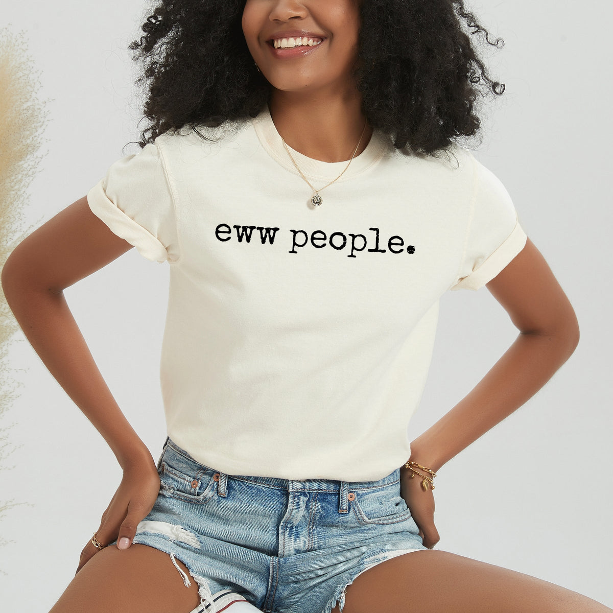 Eww People Typewriter - Women's Garment Dyed Graphic T-Shirt