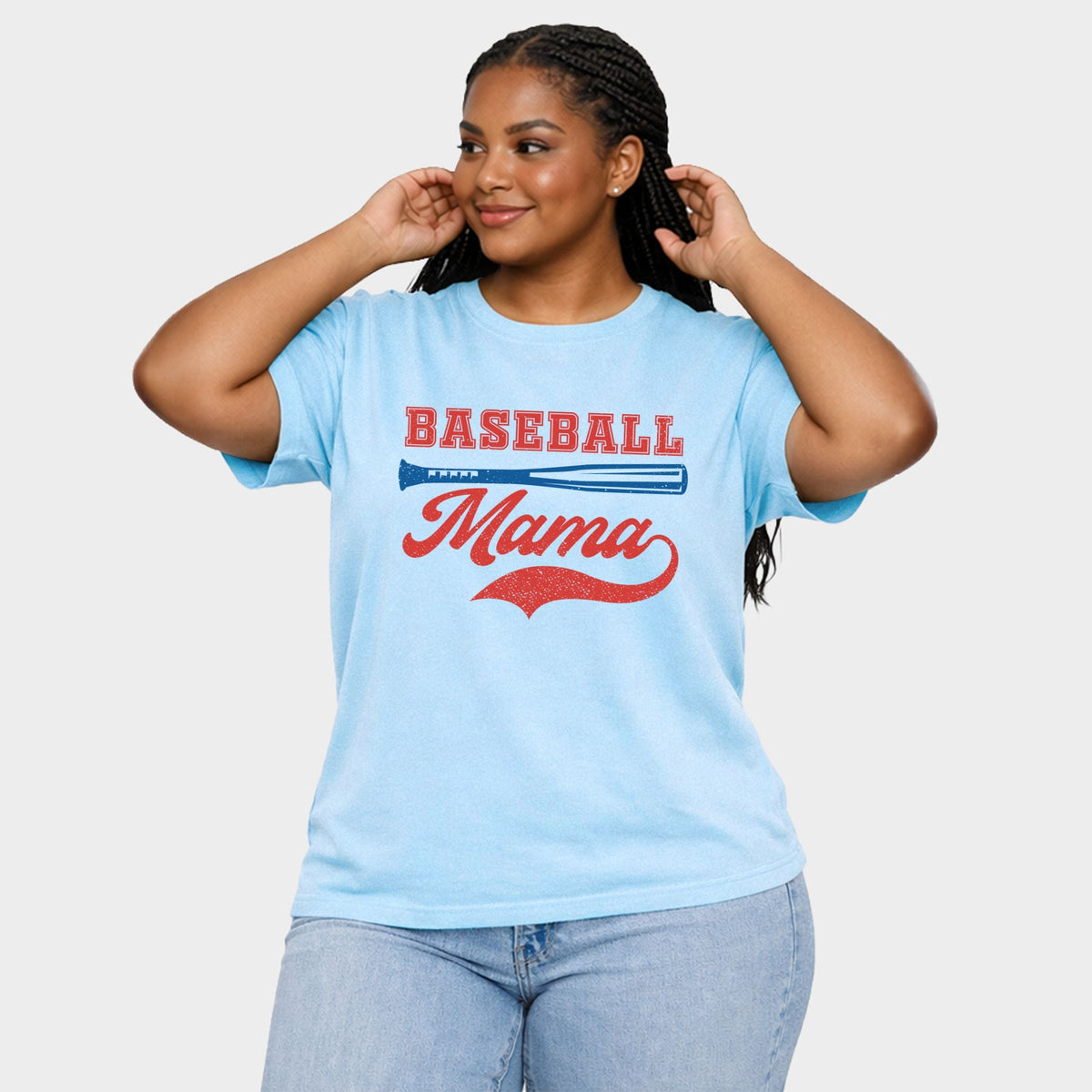 Baseball Mama Grunge - Women's Plus Sized Garment Dyed Graphic T-Shirt