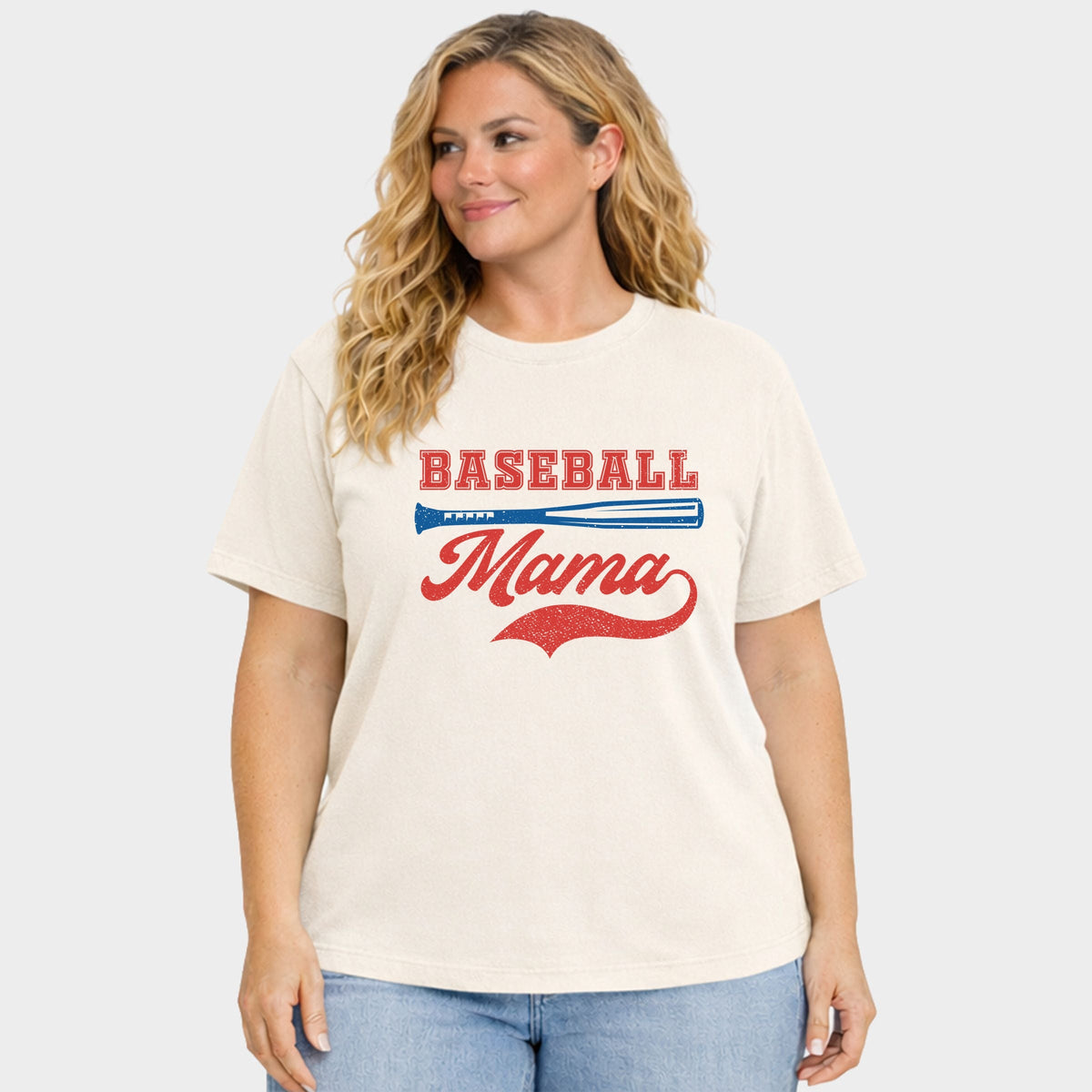 Baseball Mama Grunge - Women's Plus Sized Garment Dyed Graphic T-Shirt