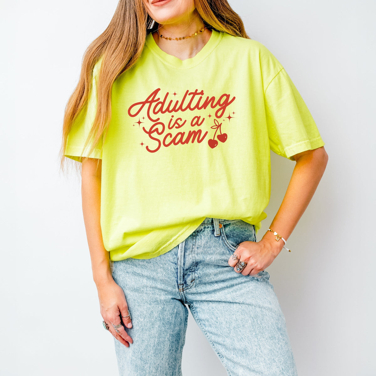 Adulting Is A Scam Cherries - Women's Garment Dyed Graphic T-Shirt