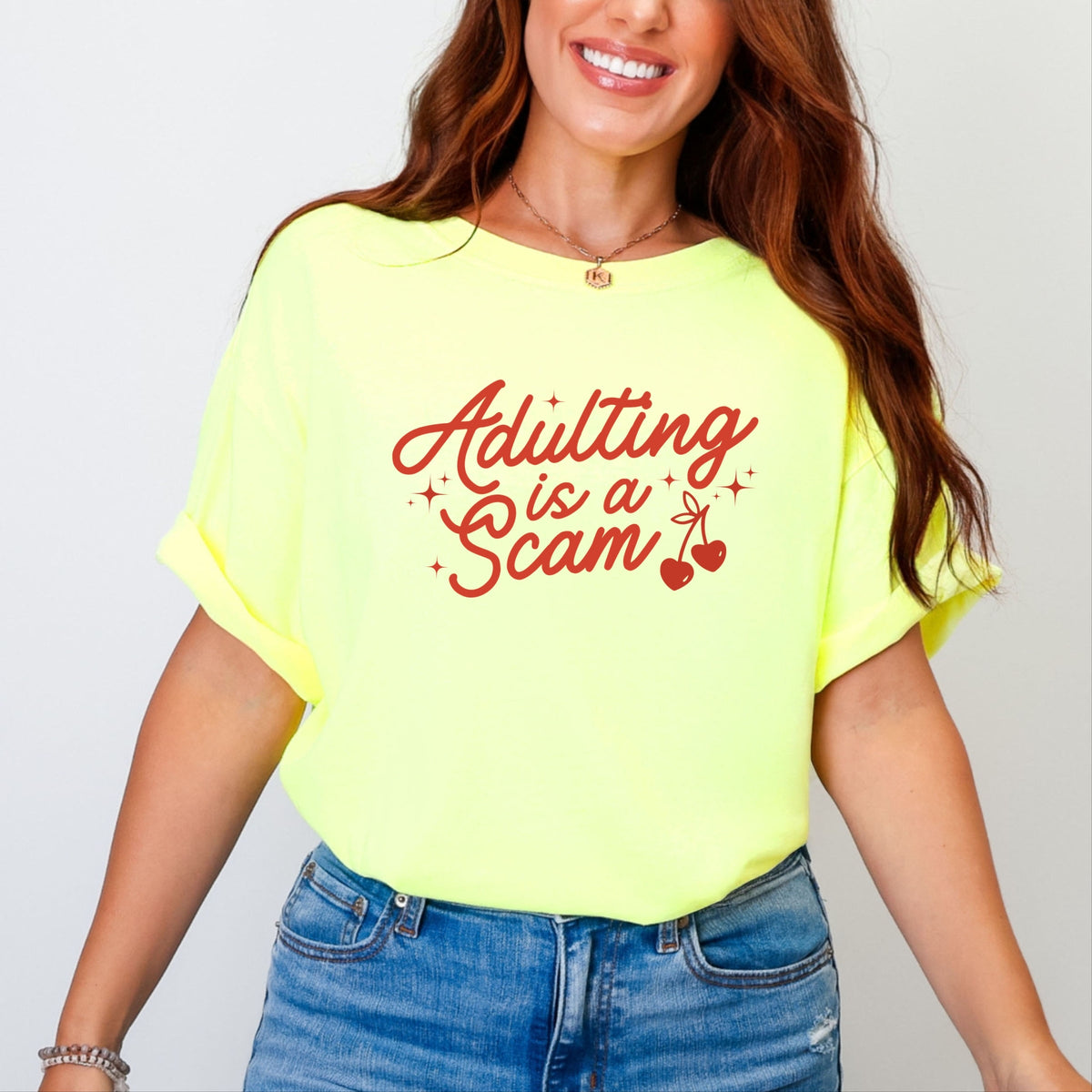 Adulting Is A Scam Cherries - Women's Garment Dyed Graphic T-Shirt