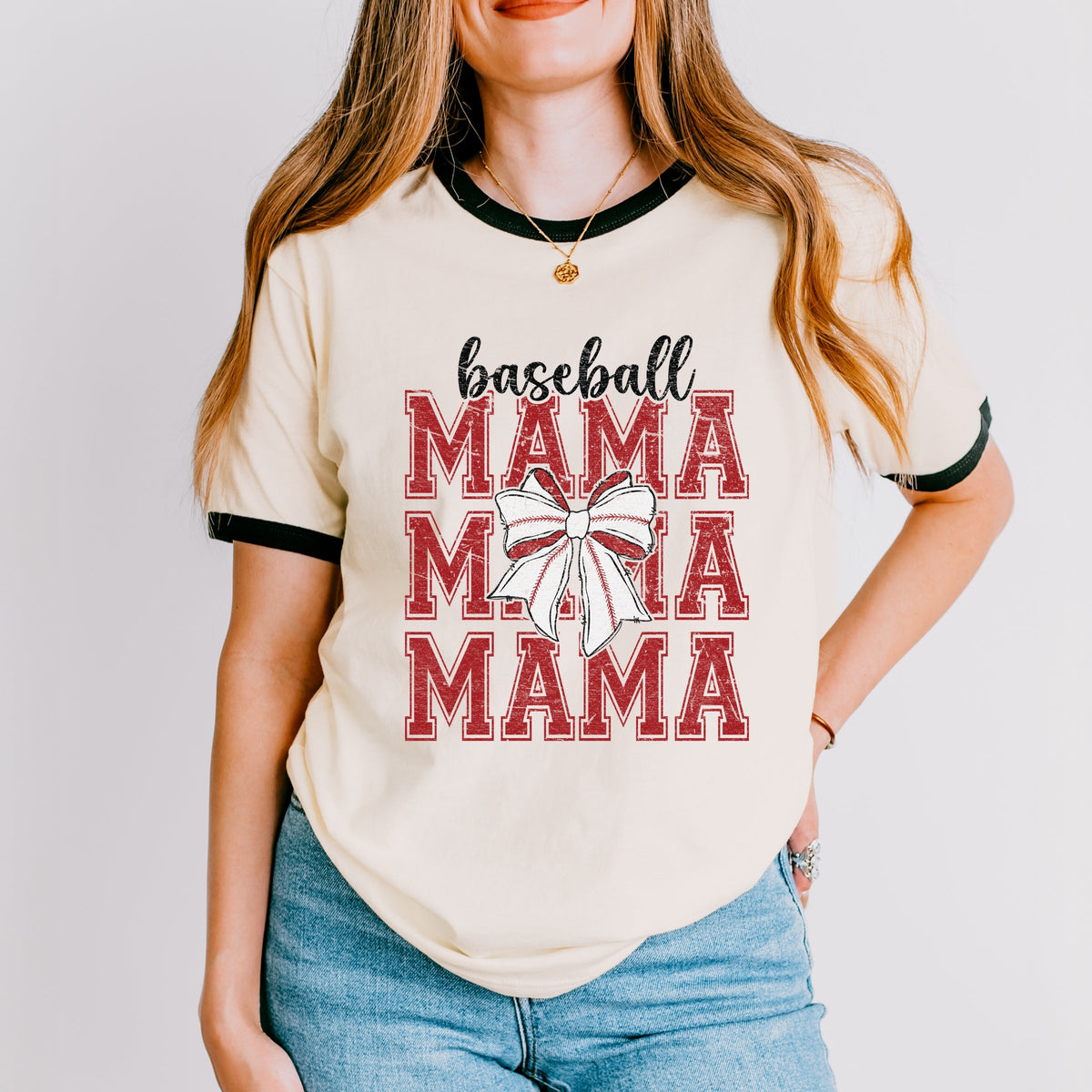 Baseball Mama Stacked Coquette - Women's Ringer Graphic T-Shirt