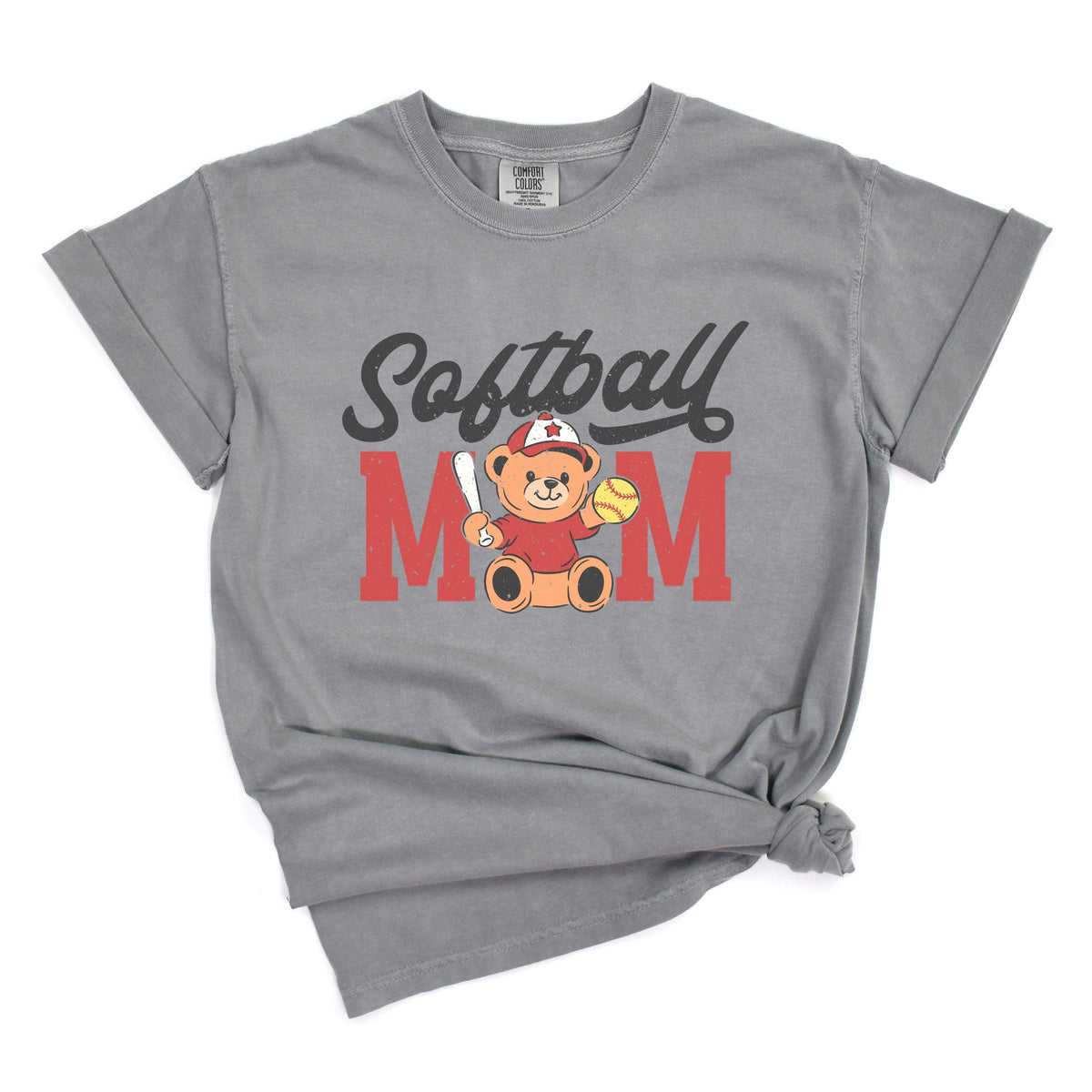 Softball Mom Teddy Bear - Women's Garment Dyed Graphic T-Shirt