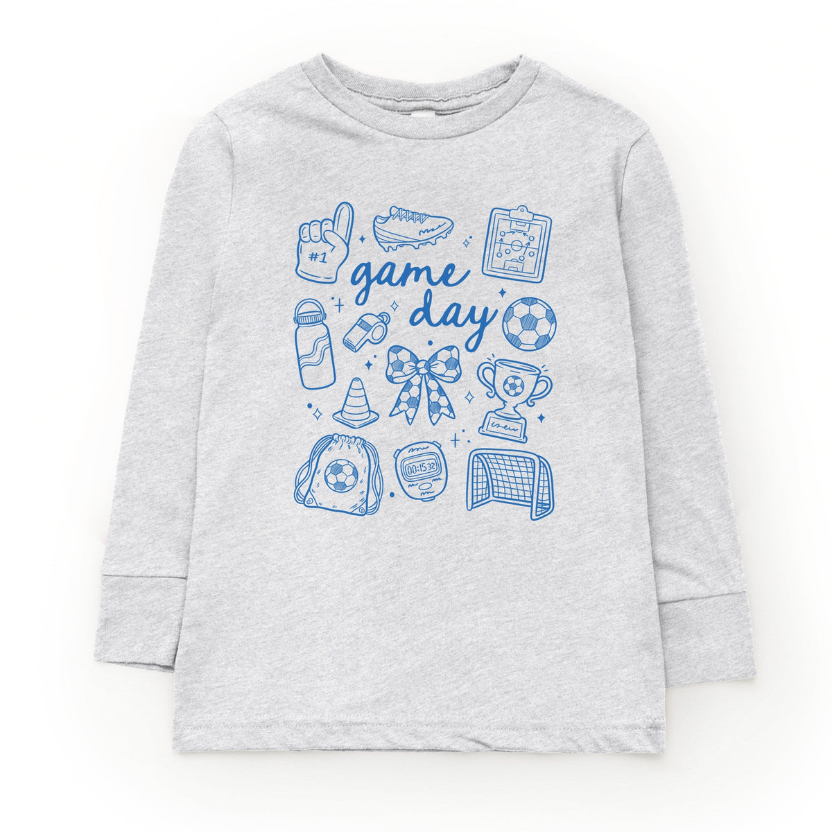 Game Day Soccer Sketched Collage - Youth Long Sleeve Graphic T-Shirt