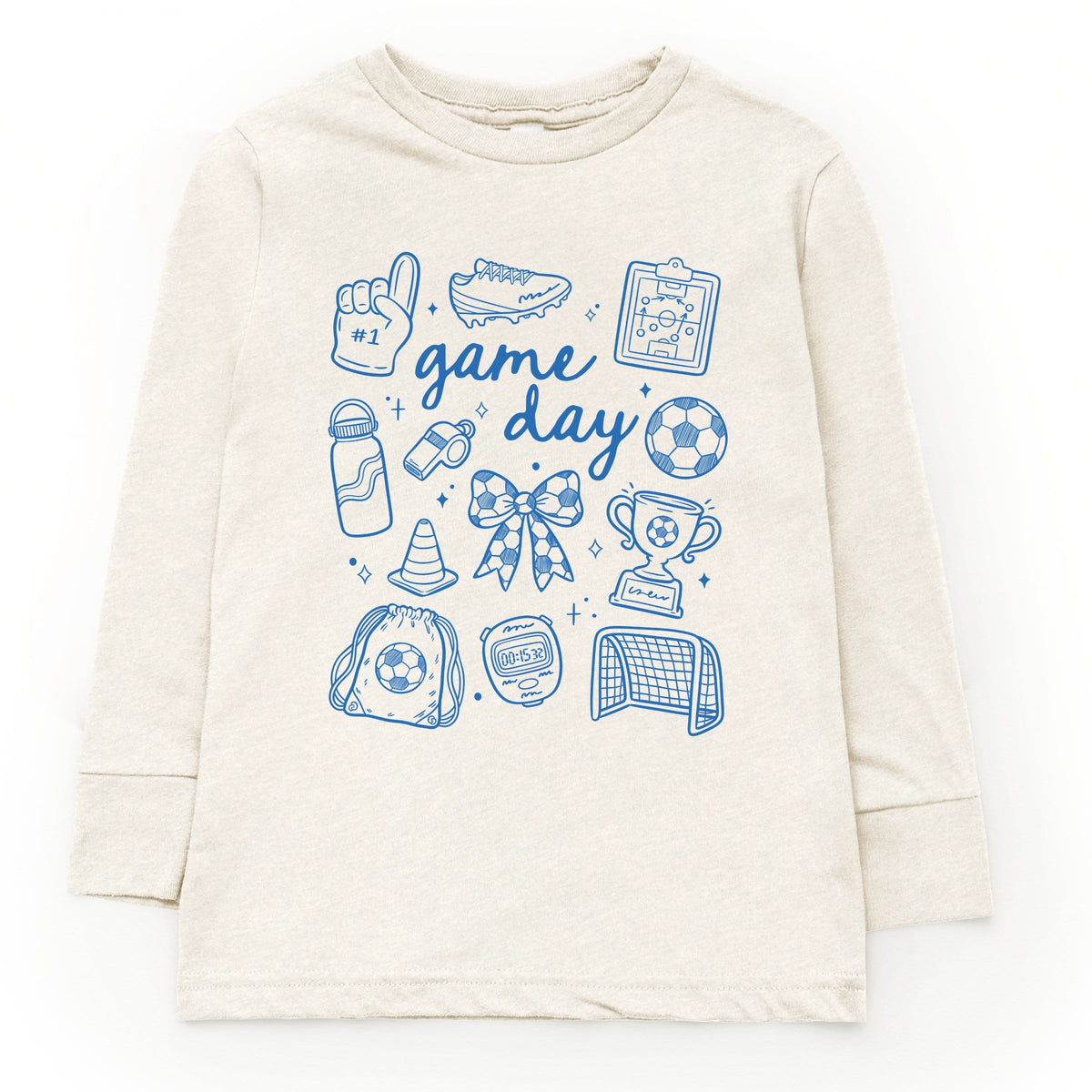 Game Day Soccer Sketched Collage - Youth Long Sleeve Graphic T-Shirt