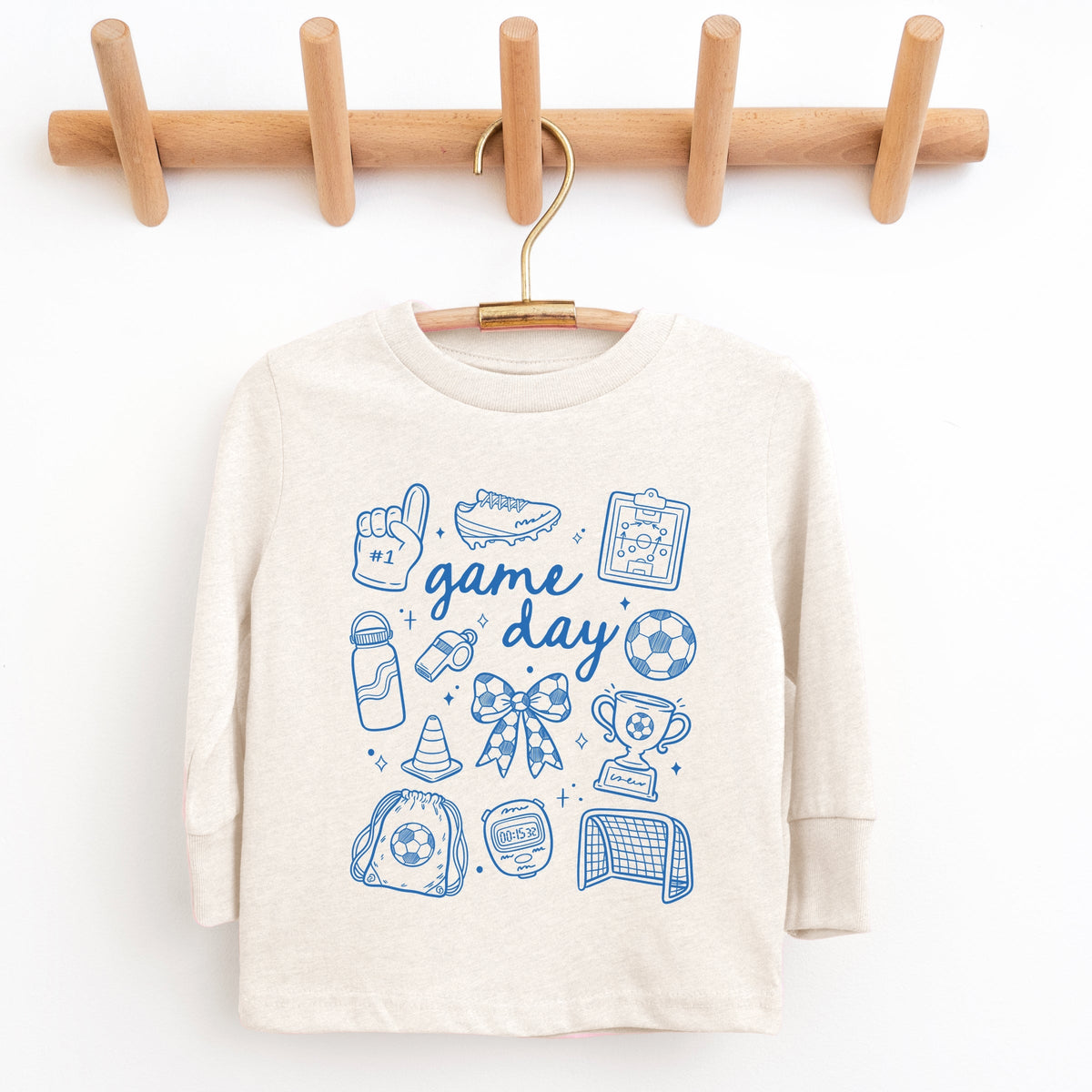 Game Day Soccer Sketched Collage - Youth Long Sleeve Graphic T-Shirt