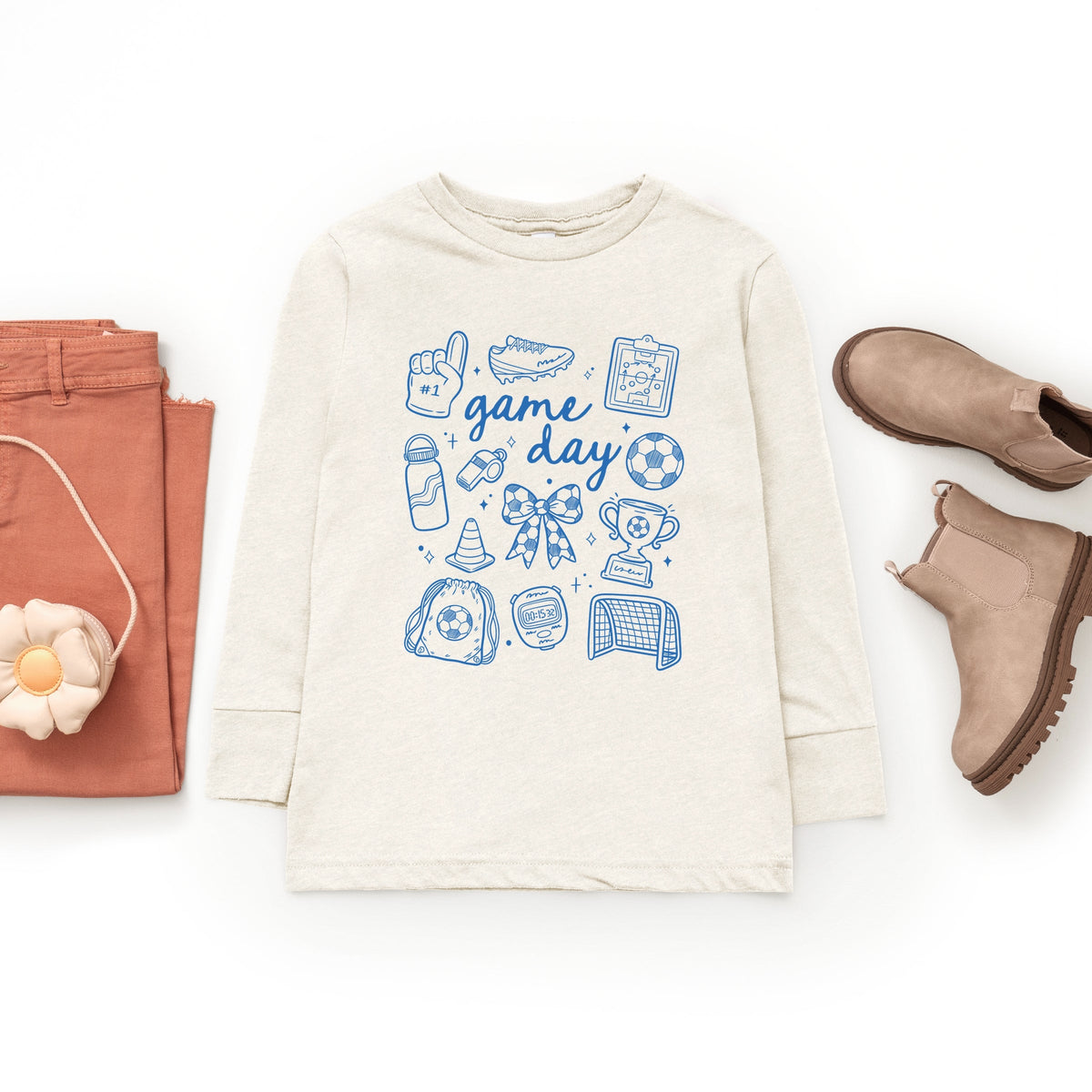 Game Day Soccer Sketched Collage - Youth Long Sleeve Graphic T-Shirt