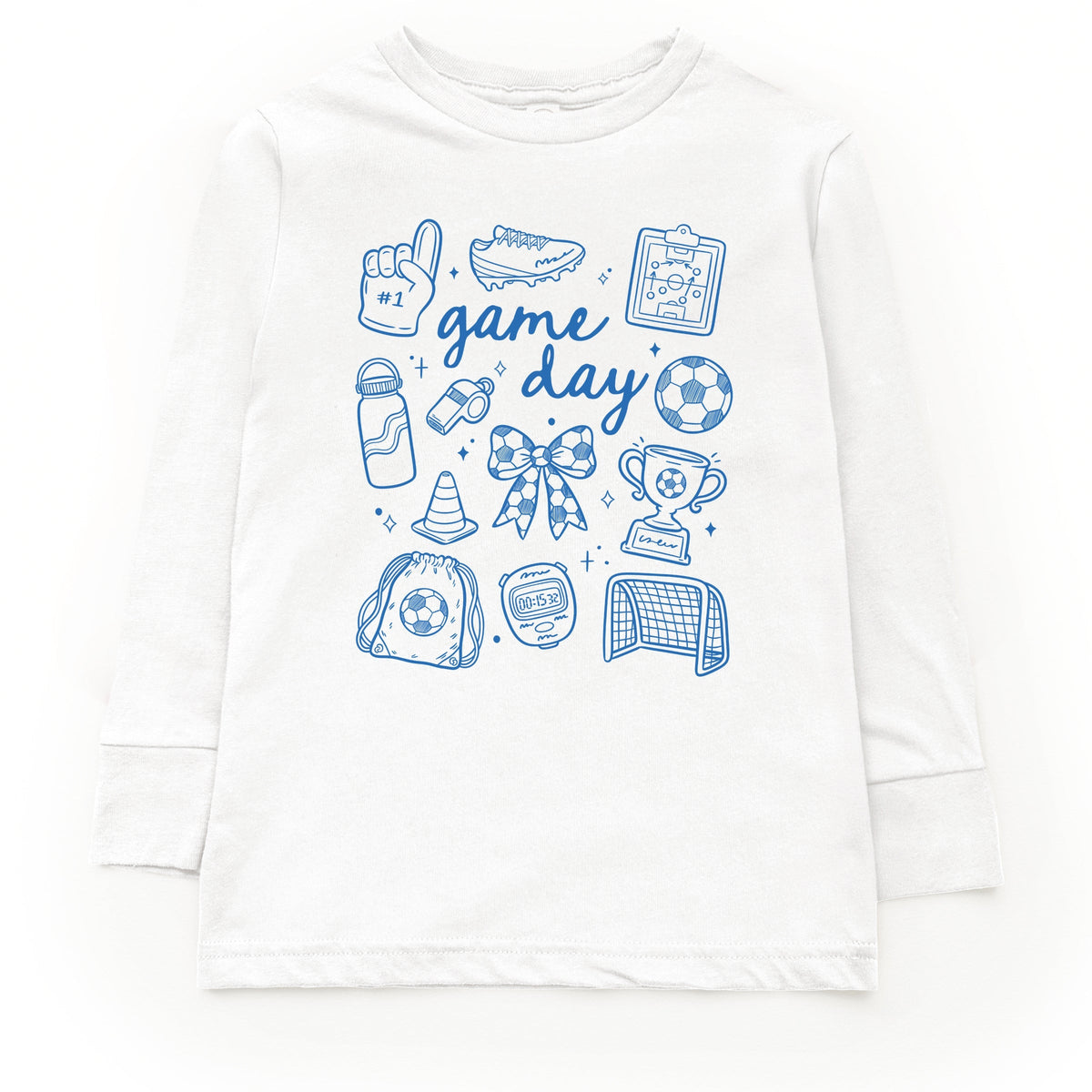 Game Day Soccer Sketched Collage - Youth Long Sleeve Graphic T-Shirt