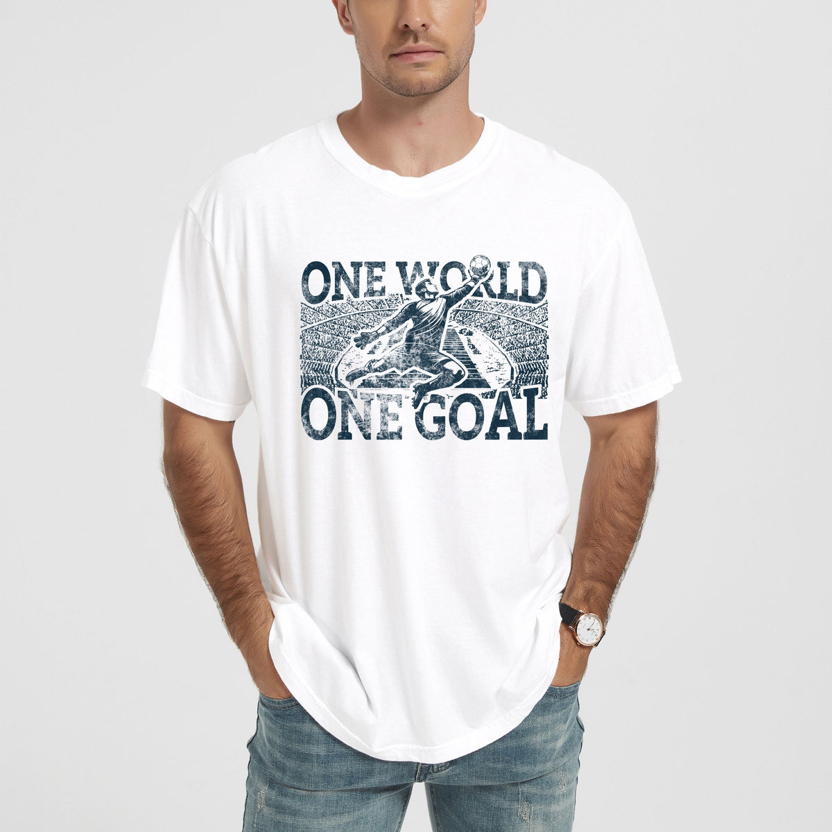 One World, One Goal Soccer - Men's Garment Dyed Graphic T-Shirt