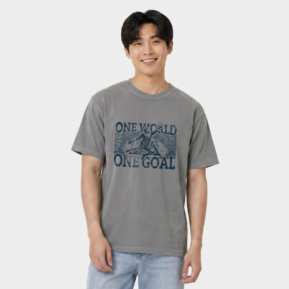 One World, One Goal Soccer - Men's Garment Dyed Graphic T-Shirt