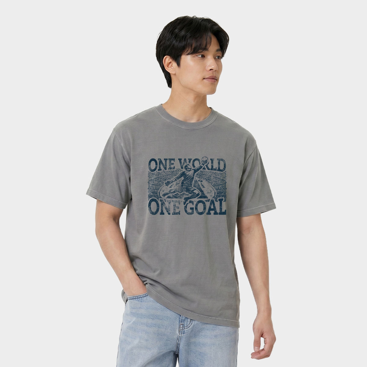 One World, One Goal Soccer - Men's Garment Dyed Graphic T-Shirt