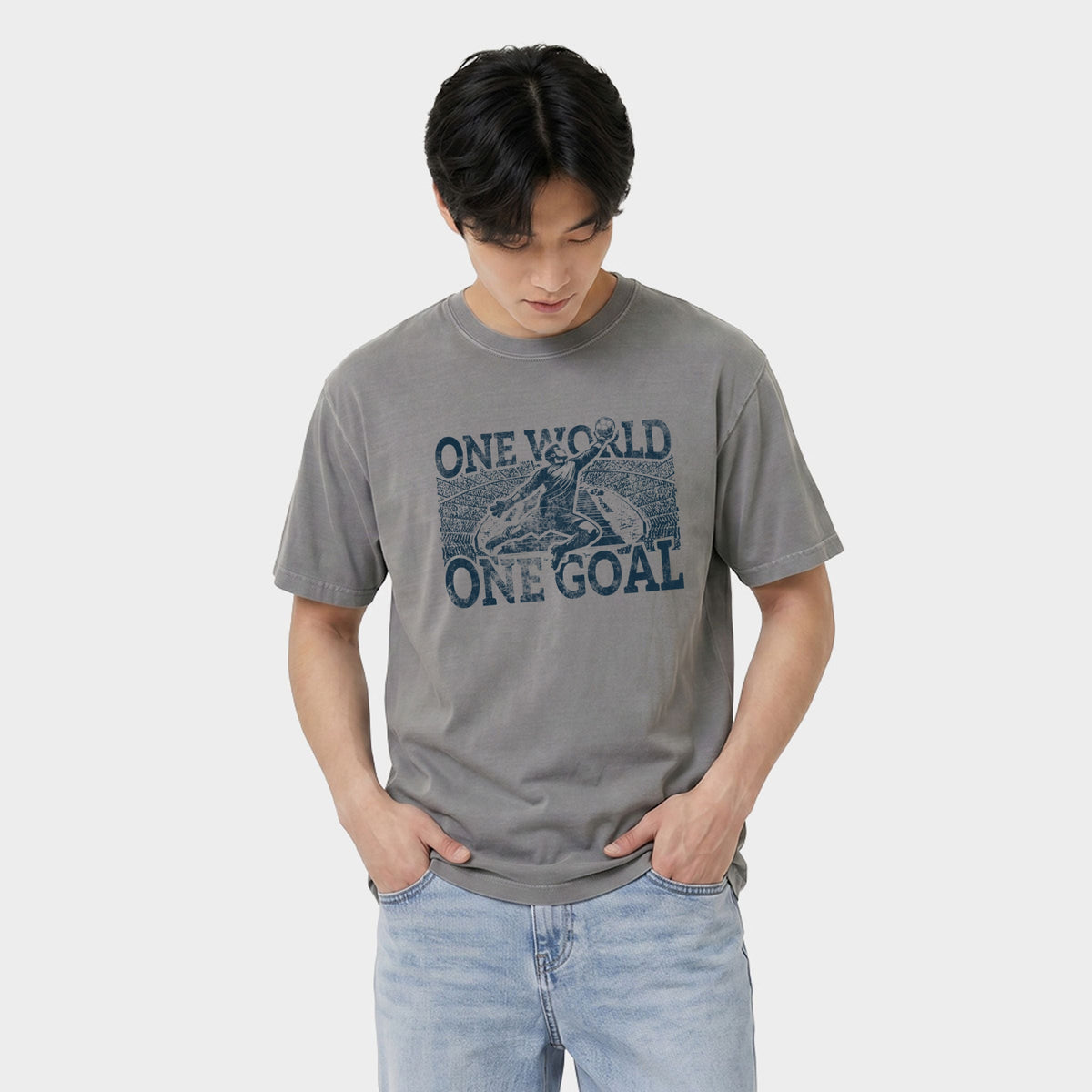 One World, One Goal Soccer - Men's Garment Dyed Graphic T-Shirt
