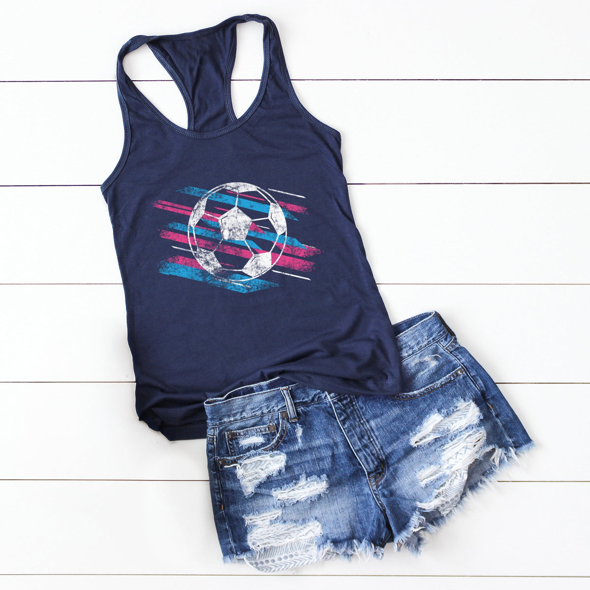 Soccer Pink and Blue - Women's Graphic Racerback Tank Top