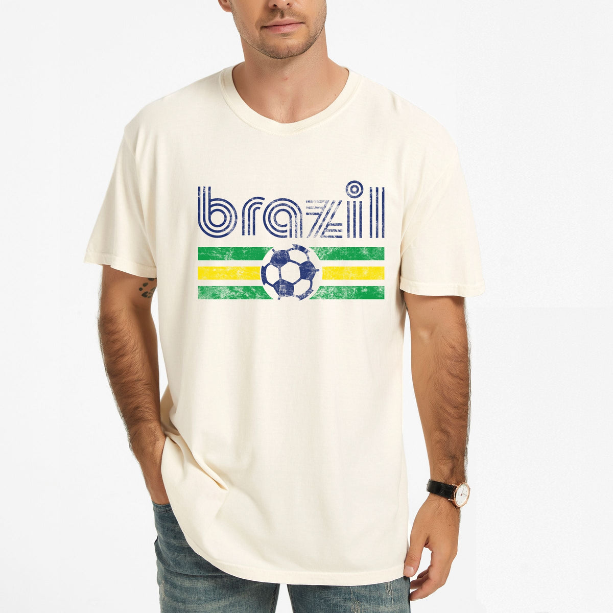 Brazil Soccer Flag - Men's Garment Dyed Graphic T-Shirt