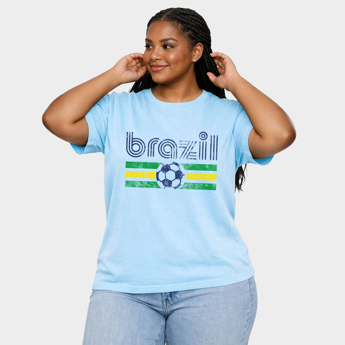 Brazil Soccer Flag - Women's Plus Sized Garment Dyed Graphic T-Shirt