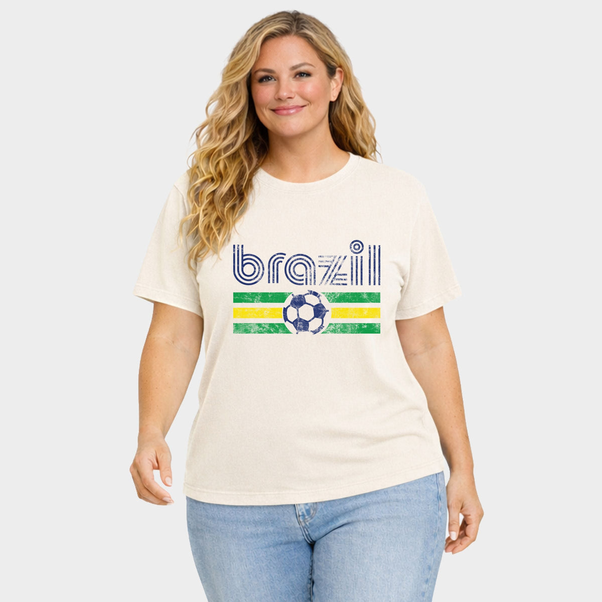 Brazil Soccer Flag - Women's Plus Sized Garment Dyed Graphic T-Shirt