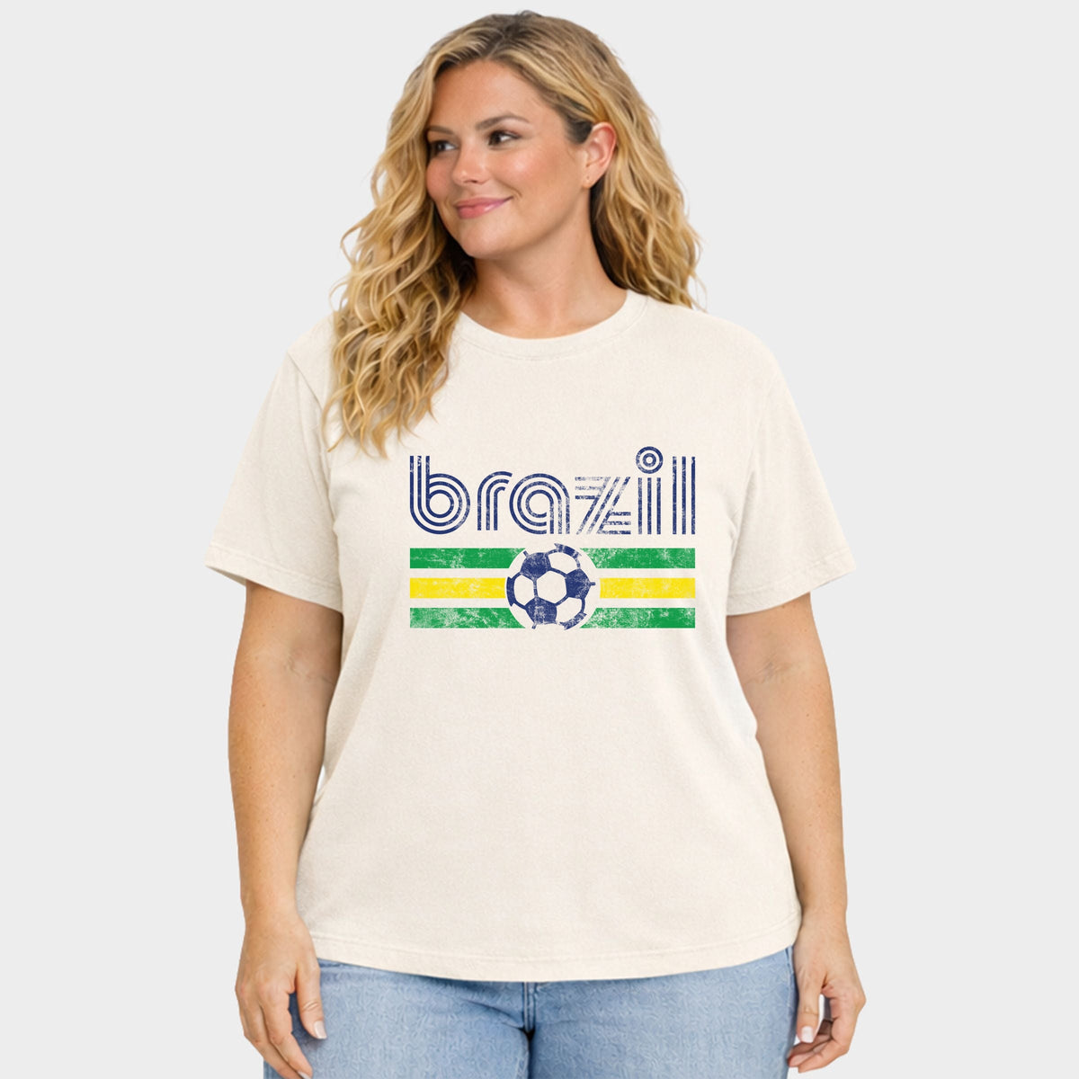 Brazil Soccer Flag - Women's Plus Sized Garment Dyed Graphic T-Shirt