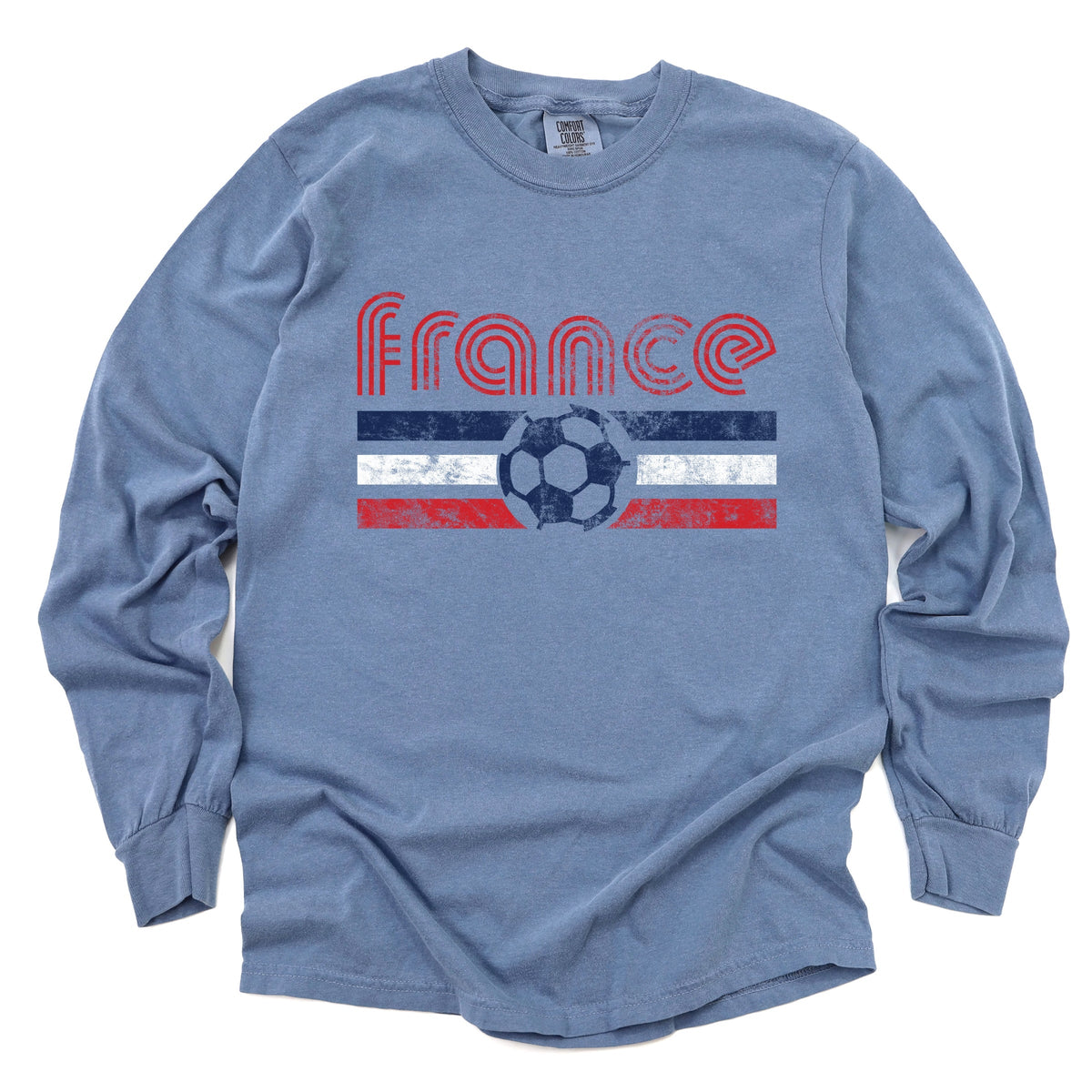 France Soccer Flag - Women's Garment Dyed Long Sleeve Graphic T-Shirt