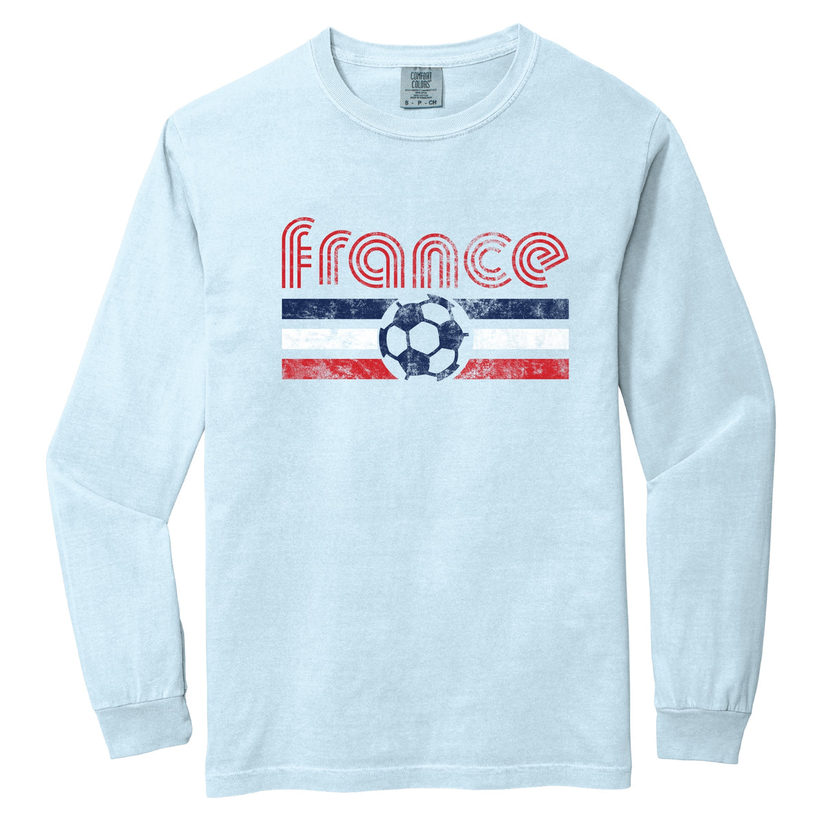 France Soccer Flag - Women's Garment Dyed Long Sleeve Graphic T-Shirt
