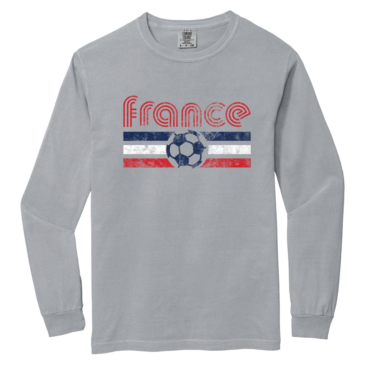France Soccer Flag - Women's Garment Dyed Long Sleeve Graphic T-Shirt