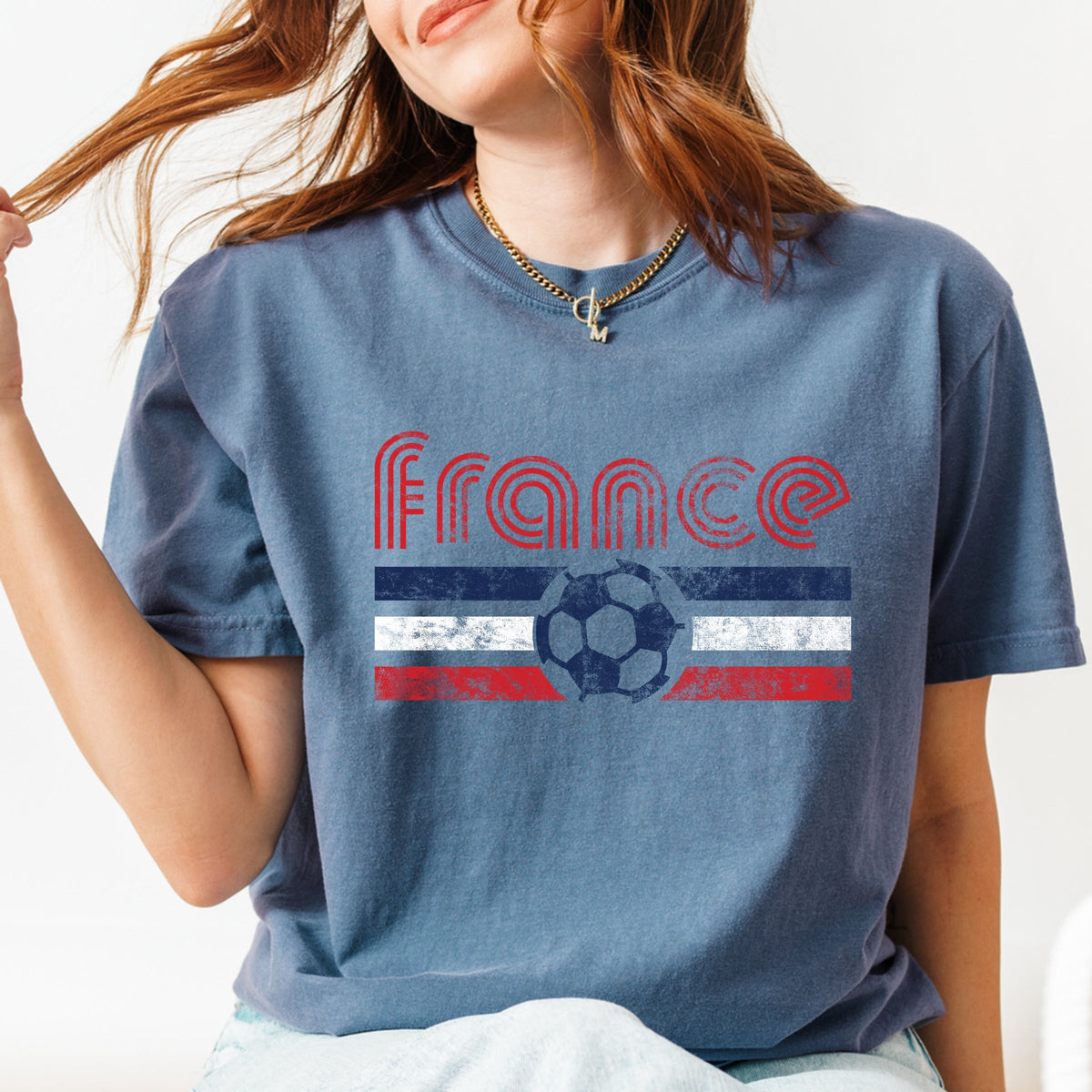 France Soccer Flag - Women's Garment Dyed Graphic T-Shirt