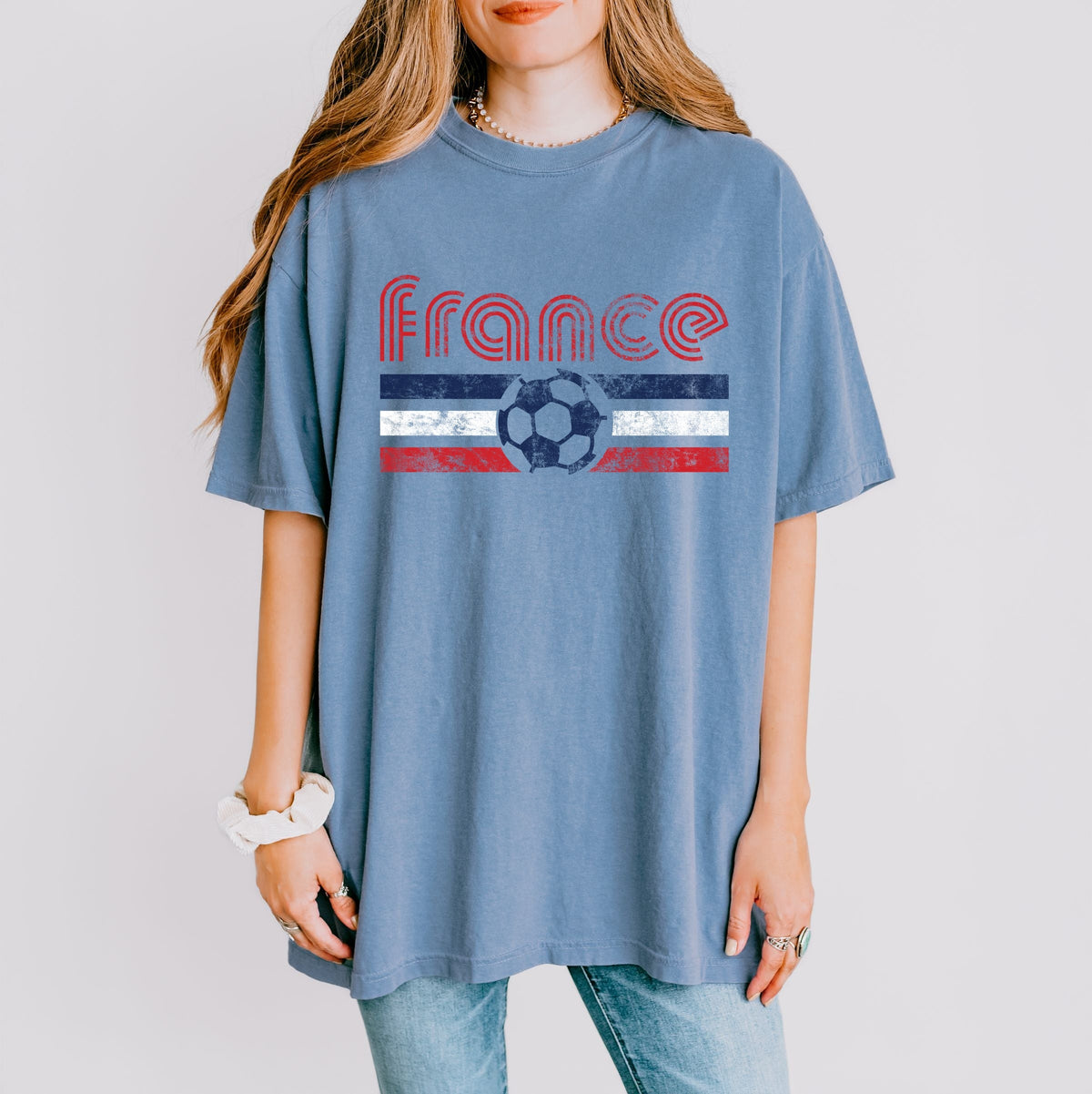 France Soccer Flag - Women's Garment Dyed Graphic T-Shirt