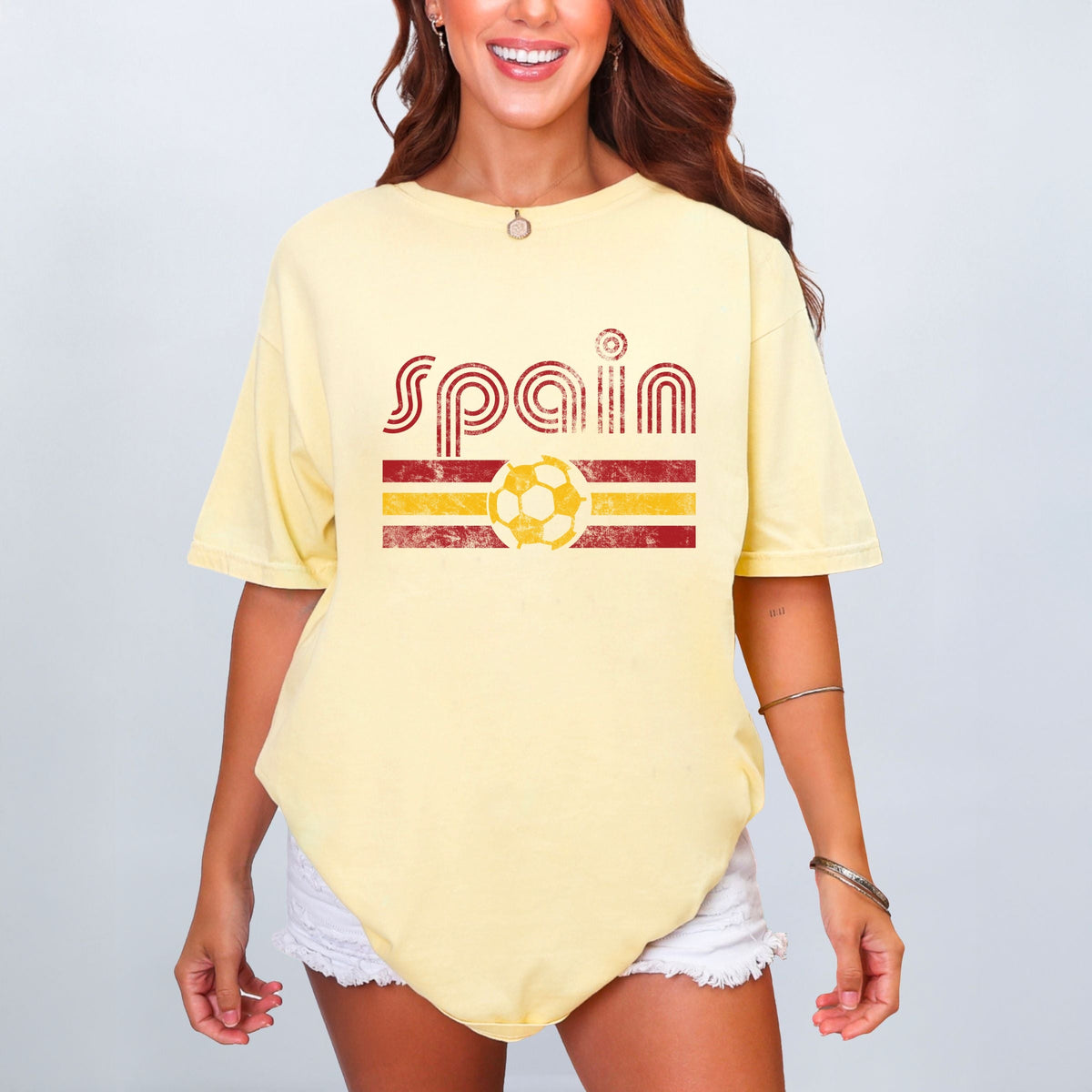 Spain Soccer Flag - Women's Garment Dyed Graphic T-Shirt