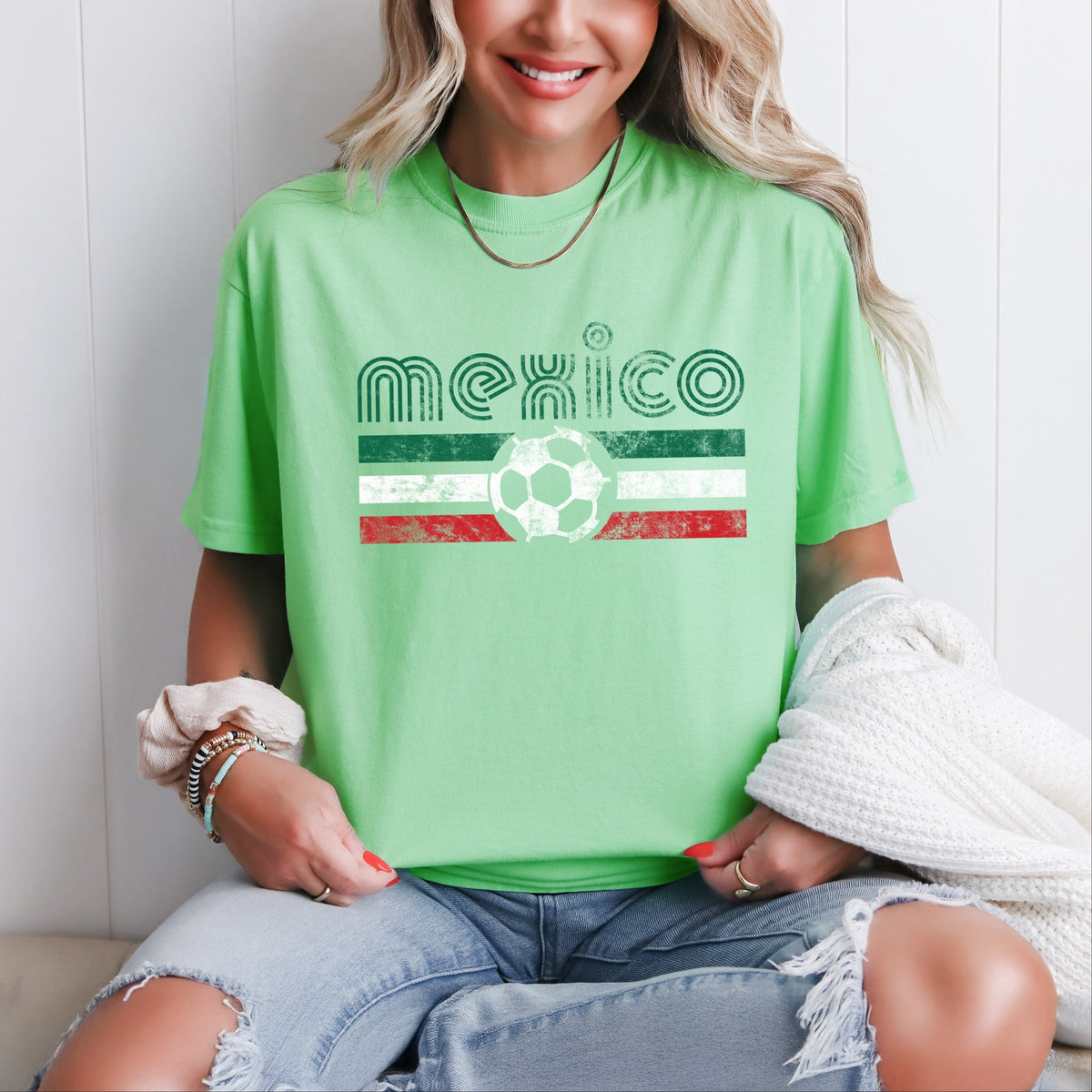 Mexico Soccer Flag - Women's Garment Dyed Graphic T-Shirt