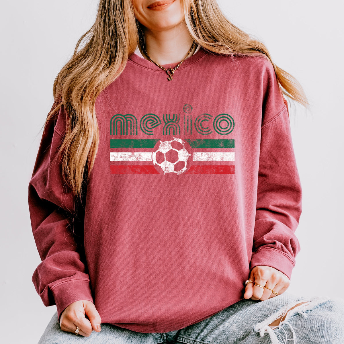 Mexico Soccer Flag - Women's Lightweight Garment Dyed Sweatshirt
