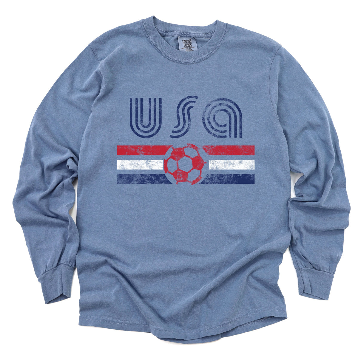 USA Soccer Flag - Women's Garment Dyed Long Sleeve Graphic T-Shirt