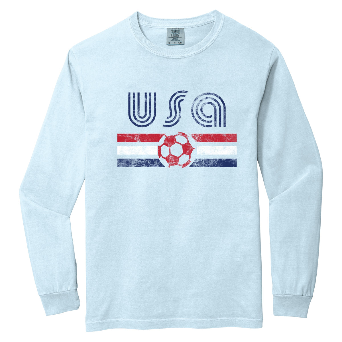 USA Soccer Flag - Women's Garment Dyed Long Sleeve Graphic T-Shirt
