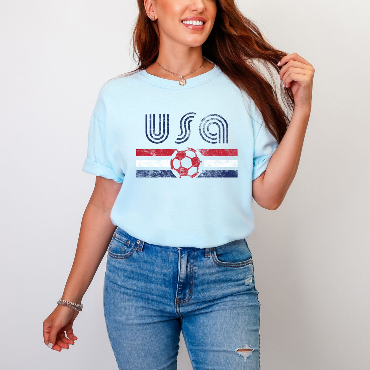 USA Soccer Flag - Women's Garment Dyed Graphic T-Shirt
