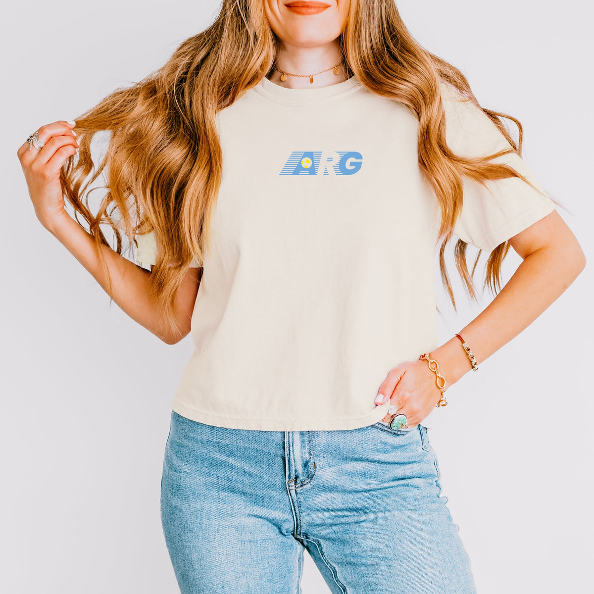 Argentina Soccer Lines - Women's Boxy Crop Top Graphic T-Shirt