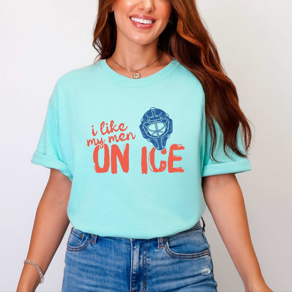 I Like My Men On Ice - Women's Garment Dyed Graphic T-Shirt
