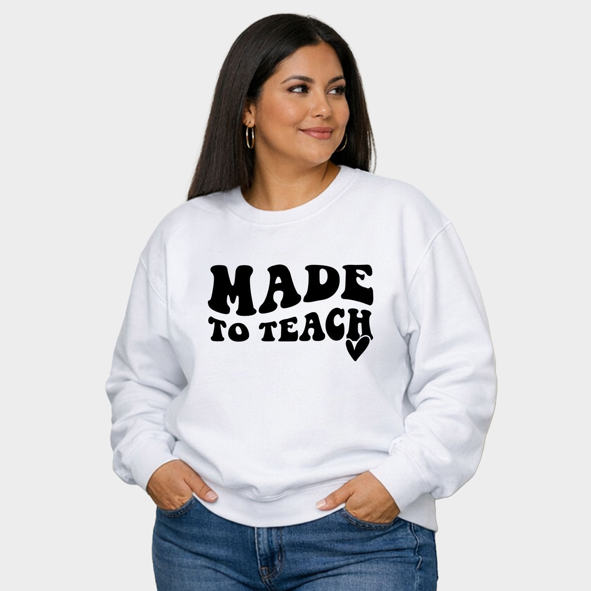 Made To Teach Wavy Heart - Women's Plus Sized Graphic Sweatshirt