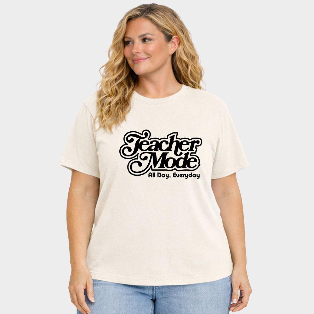 Teacher Mode Everyday - Women's Plus Sized Garment Dyed Graphic T-Shirt