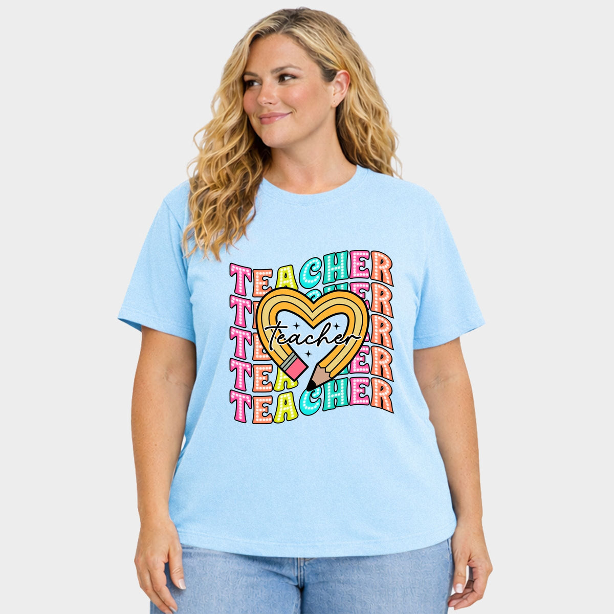 Teacher Pencil Heart - Women's Plus Sized Garment Dyed Graphic T-Shirt