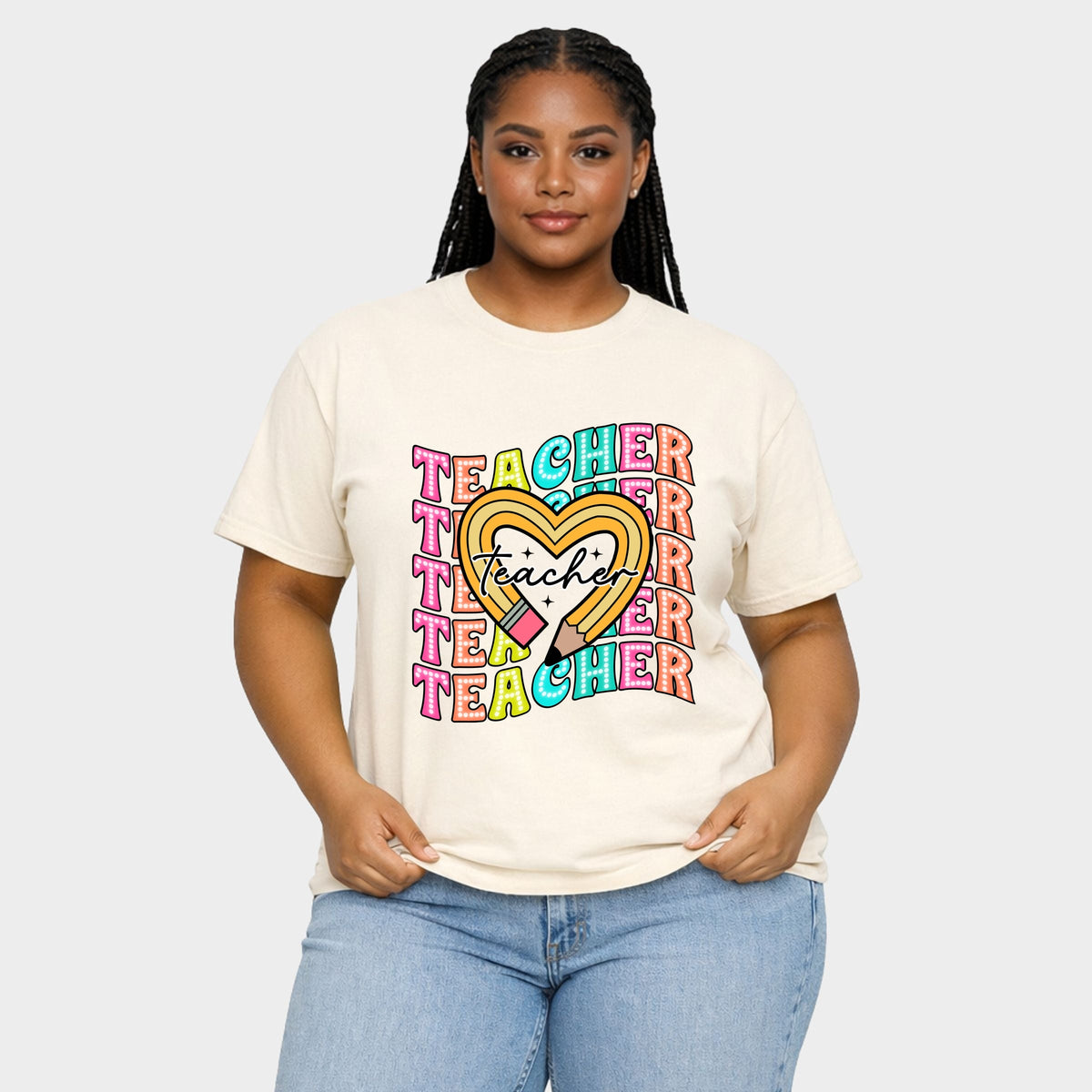 Teacher Pencil Heart - Women's Plus Sized Garment Dyed Graphic T-Shirt