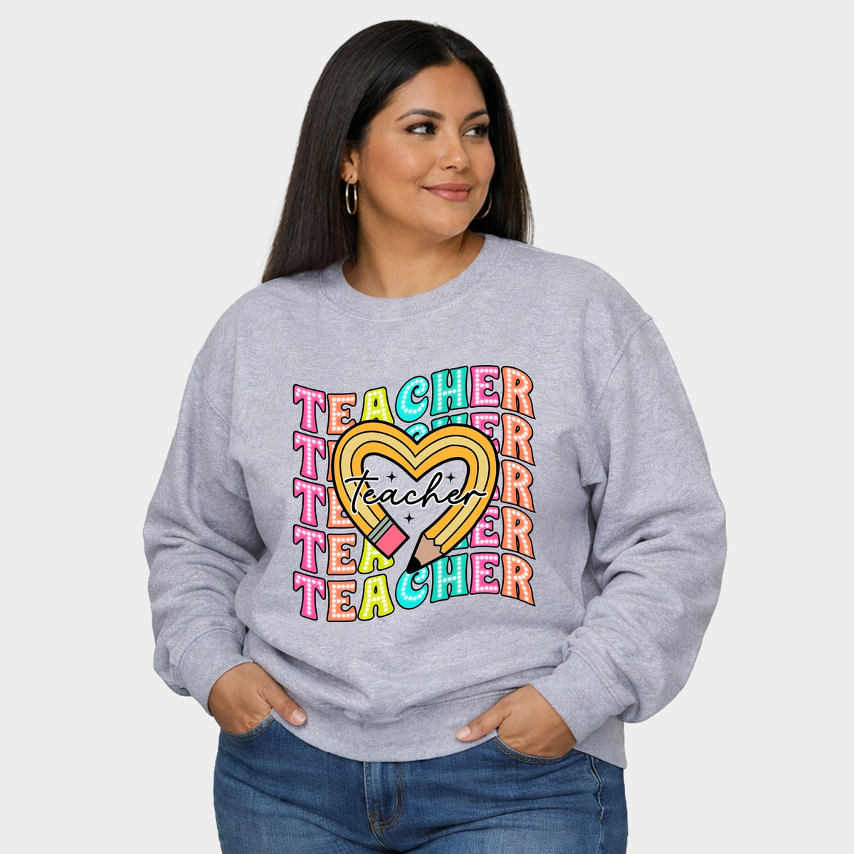 Teacher Pencil Heart - Women's Plus Sized Graphic Sweatshirt