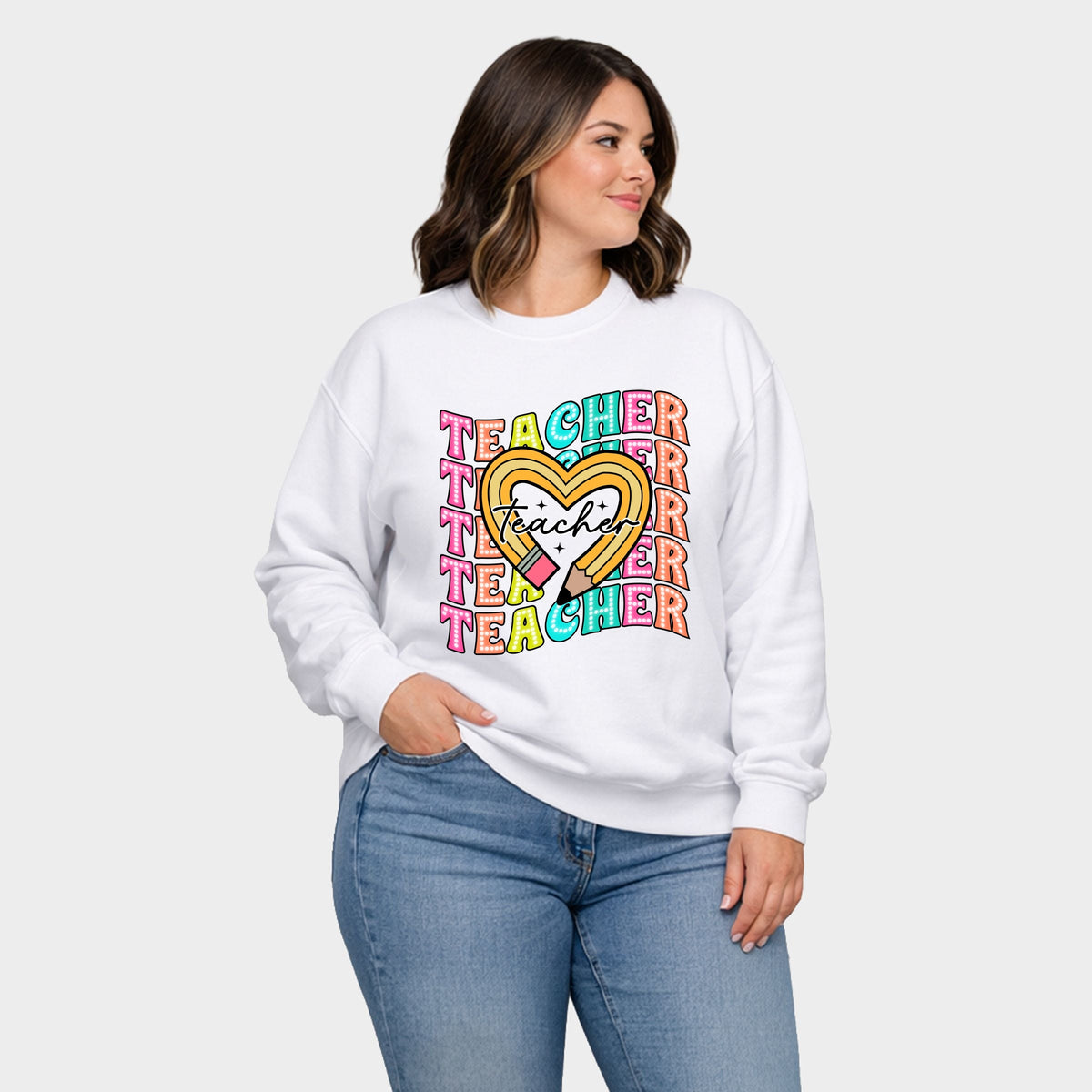 Teacher Pencil Heart - Women's Plus Sized Graphic Sweatshirt