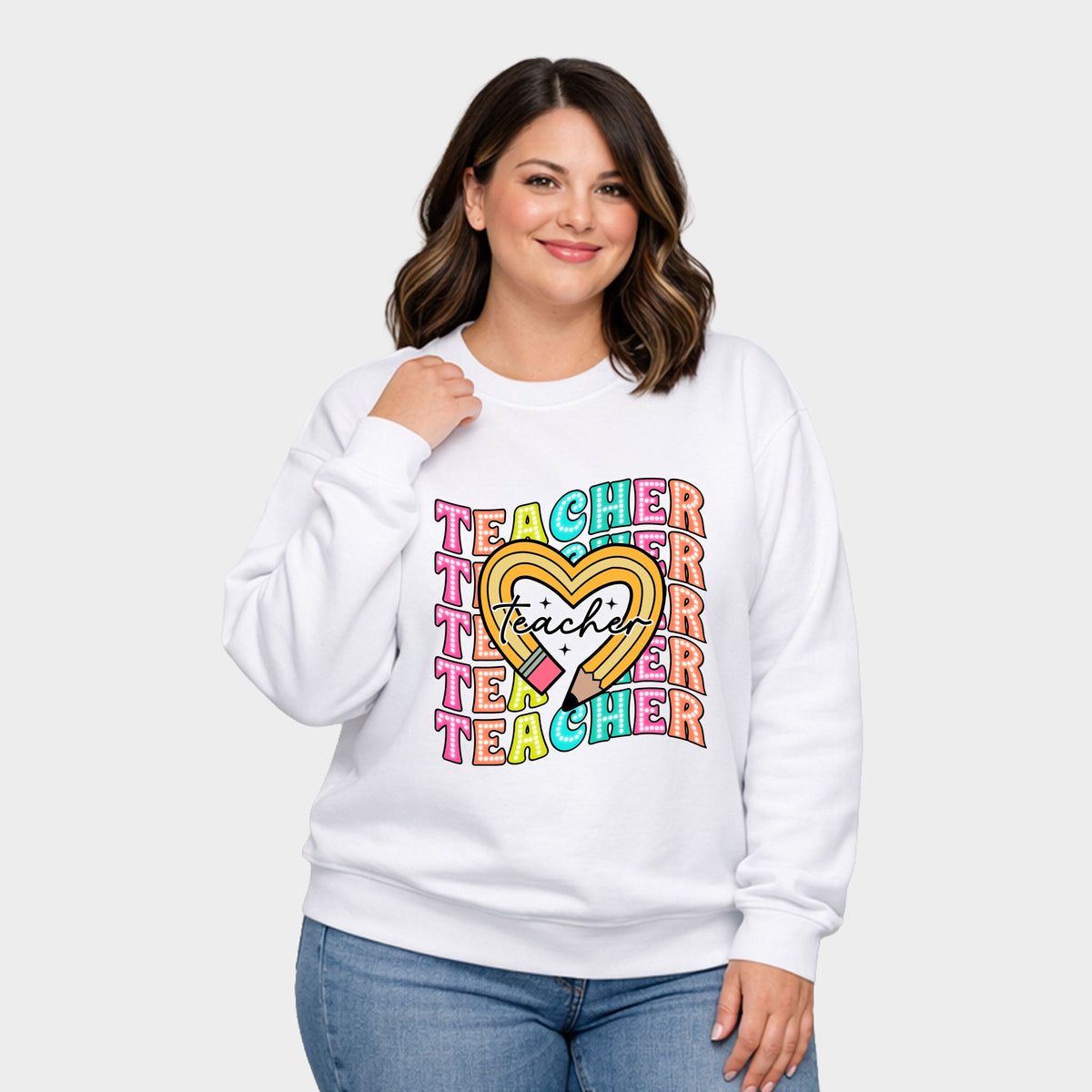 Teacher Pencil Heart - Women's Plus Sized Graphic Sweatshirt