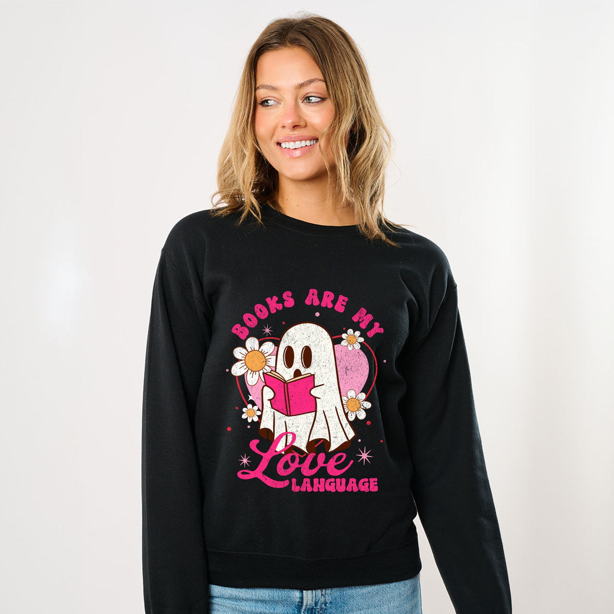 Books Are My Love Language Ghost - Women's Graphic Sweatshirt