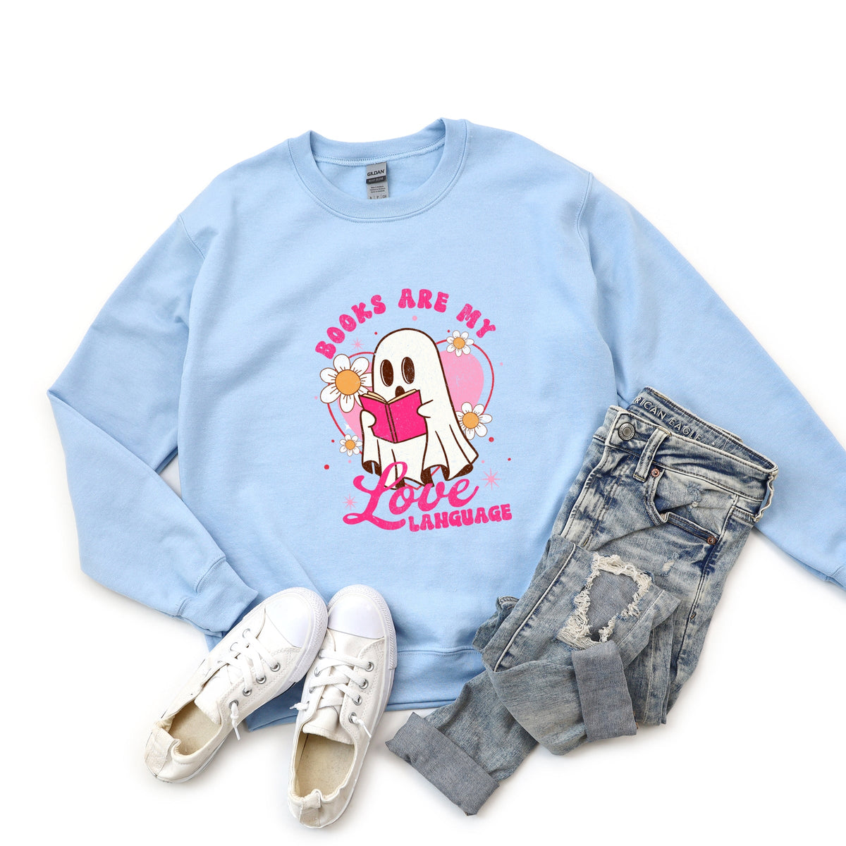 Books Are My Love Language Ghost - Women's Graphic Sweatshirt