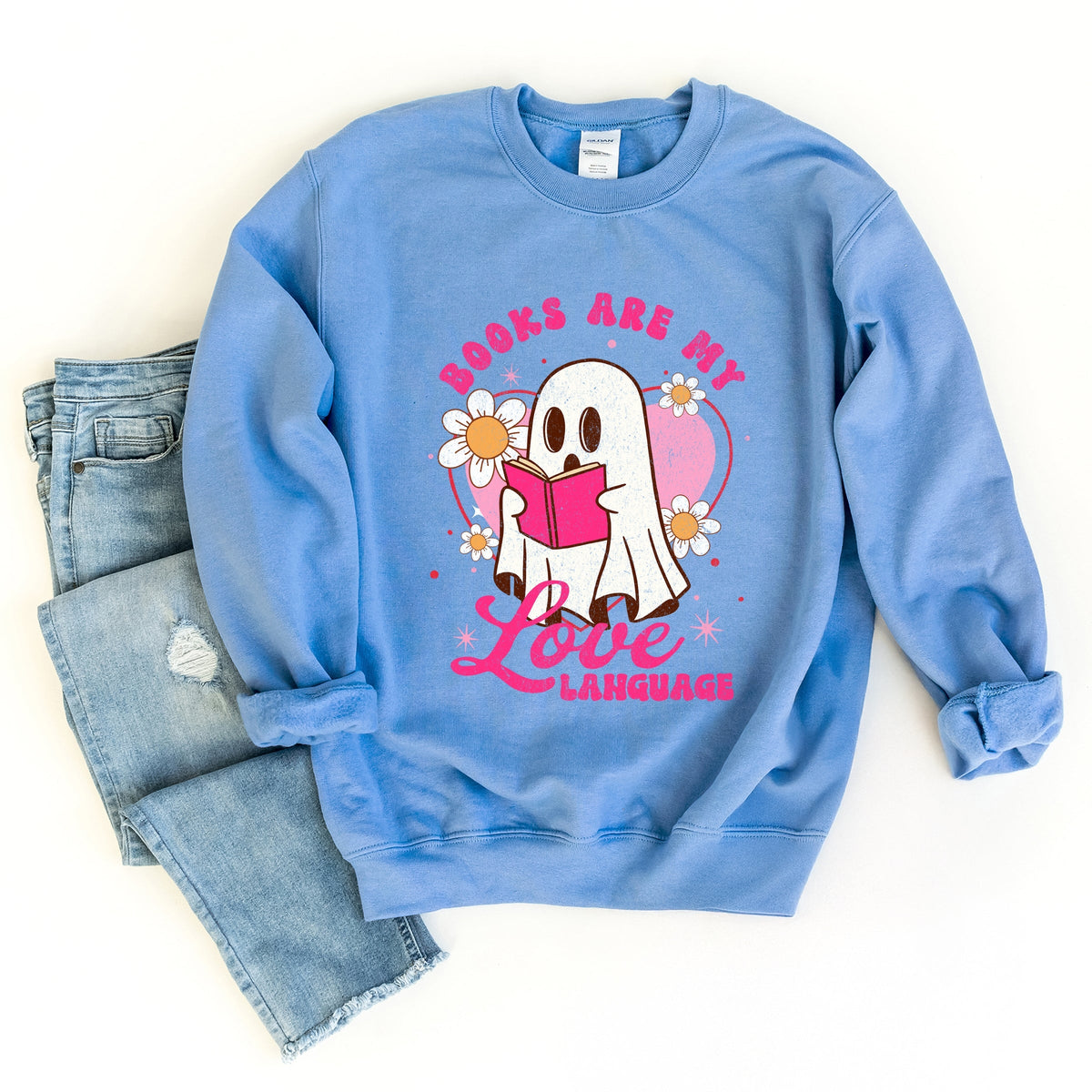 Books Are My Love Language Ghost - Women's Graphic Sweatshirt