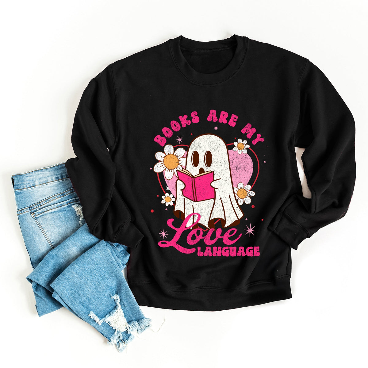 Books Are My Love Language Ghost - Women's Graphic Sweatshirt